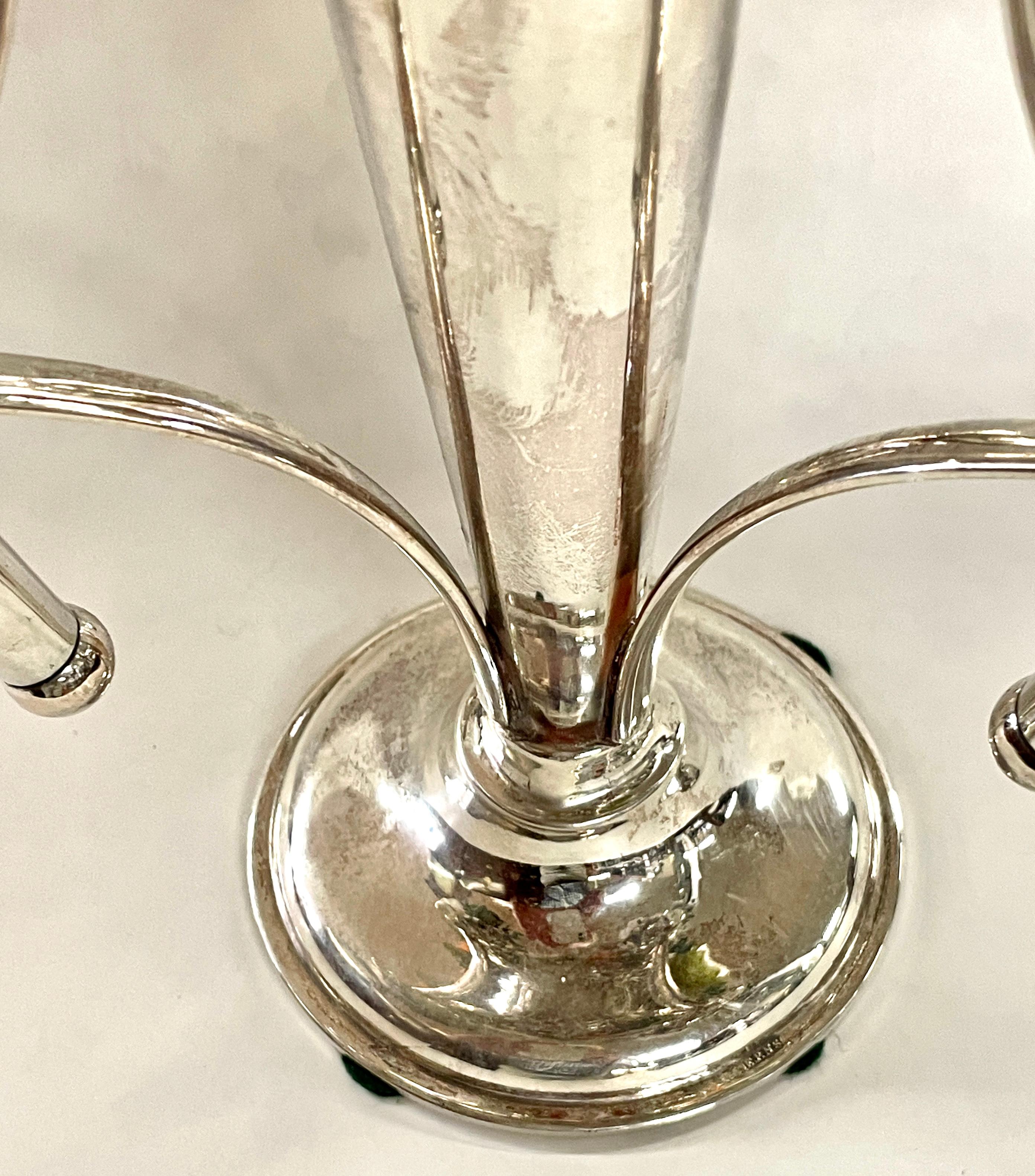 Fine Antique English Silver Plate Large Size 4-Tube Pierced Edge Floral Epergne In Good Condition For Sale In Charleston, SC