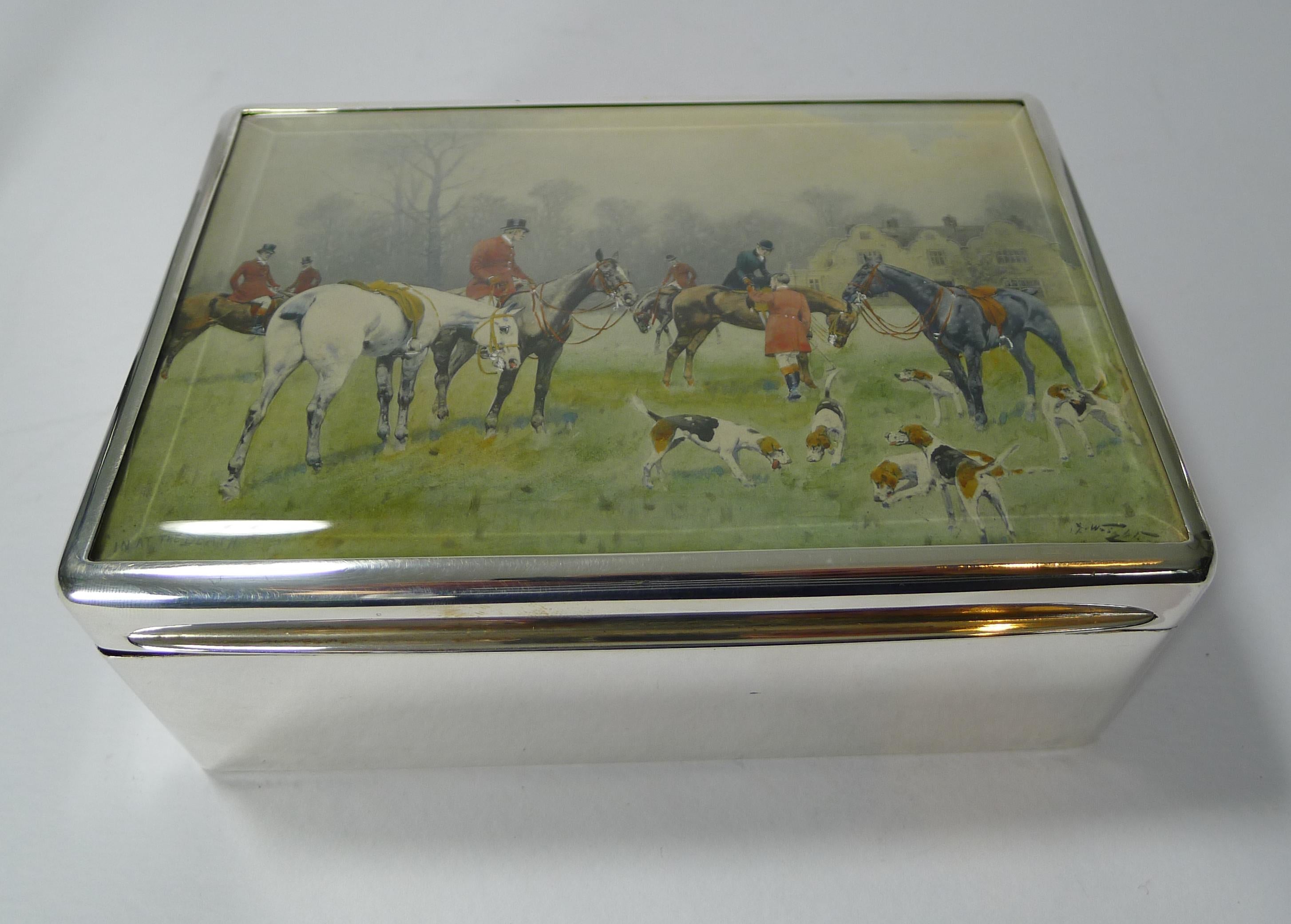 Fine Antique English Sterling Silver Cigar Box, Hunt Scene by George Wright 7