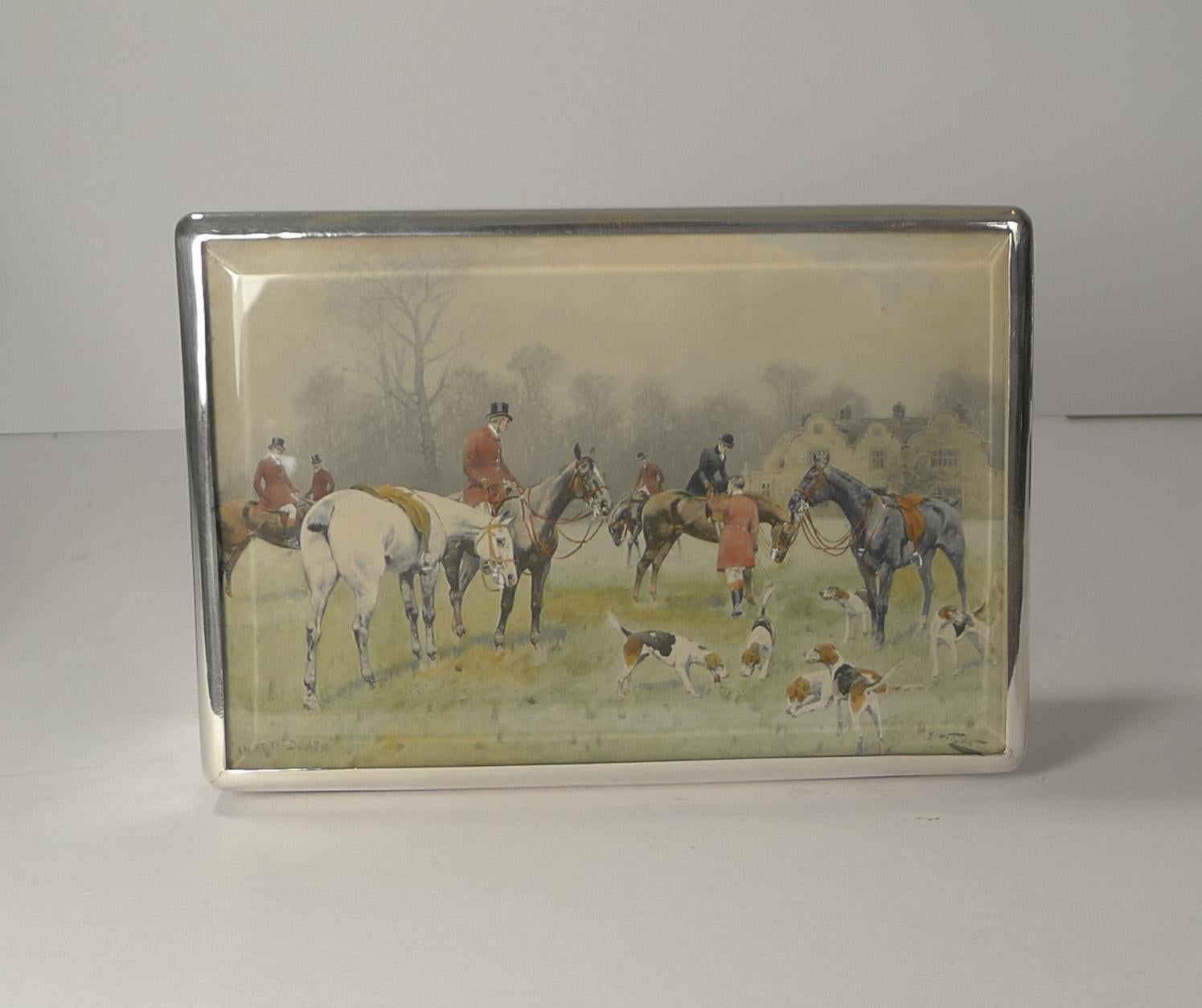 Edwardian Fine Antique English Sterling Silver Cigar Box, Hunt Scene by George Wright