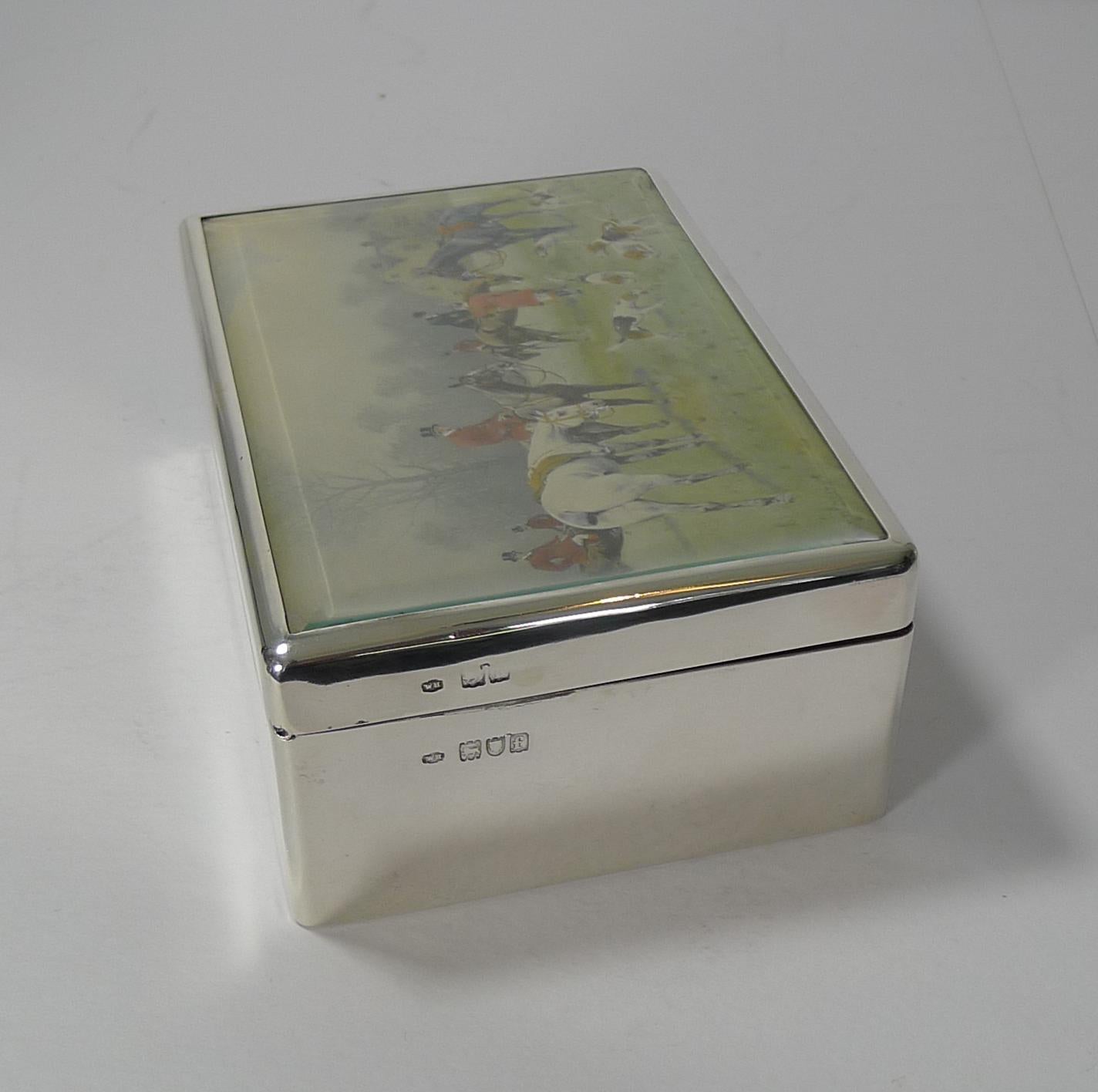 Fine Antique English Sterling Silver Cigar Box, Hunt Scene by George Wright 4