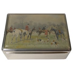 Fine Antique English Sterling Silver Cigar Box, Hunt Scene by George Wright