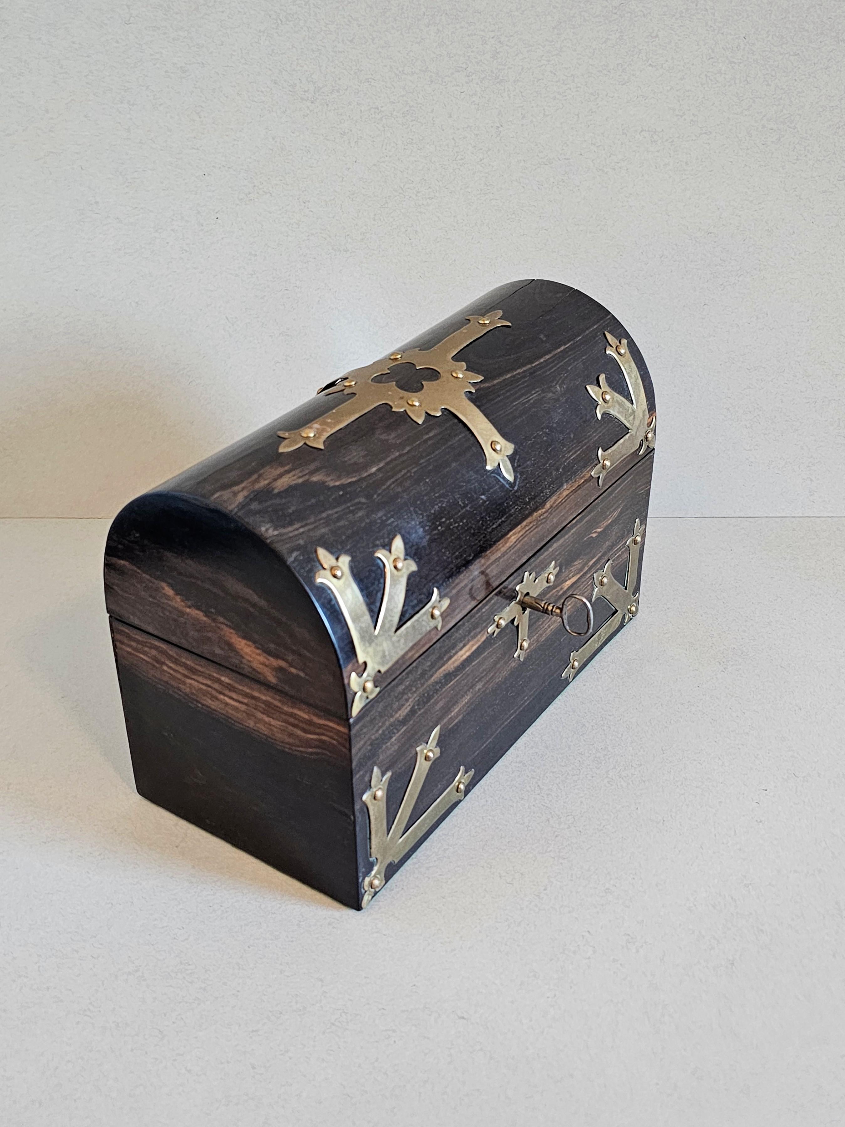 Brass Fine Antique English Toulmin & Gale Attrib Madagascar Ebony Stationary Box  For Sale