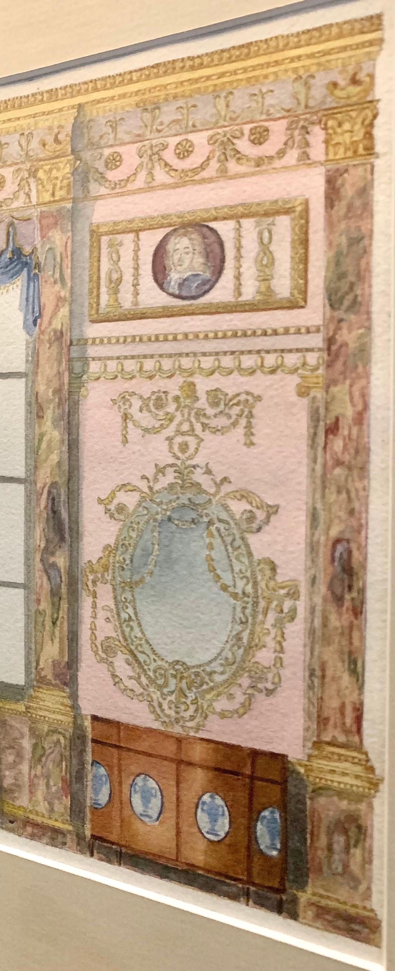 Antikes englisches Aquarellgemälde im Adam-Stil, Palace Interior Rendering (Adamstil) im Angebot
