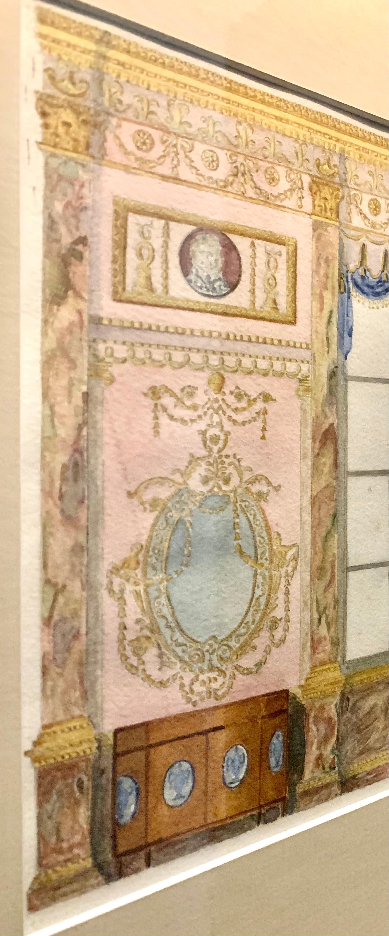 Antikes englisches Aquarellgemälde im Adam-Stil, Palace Interior Rendering (Handbemalt) im Angebot