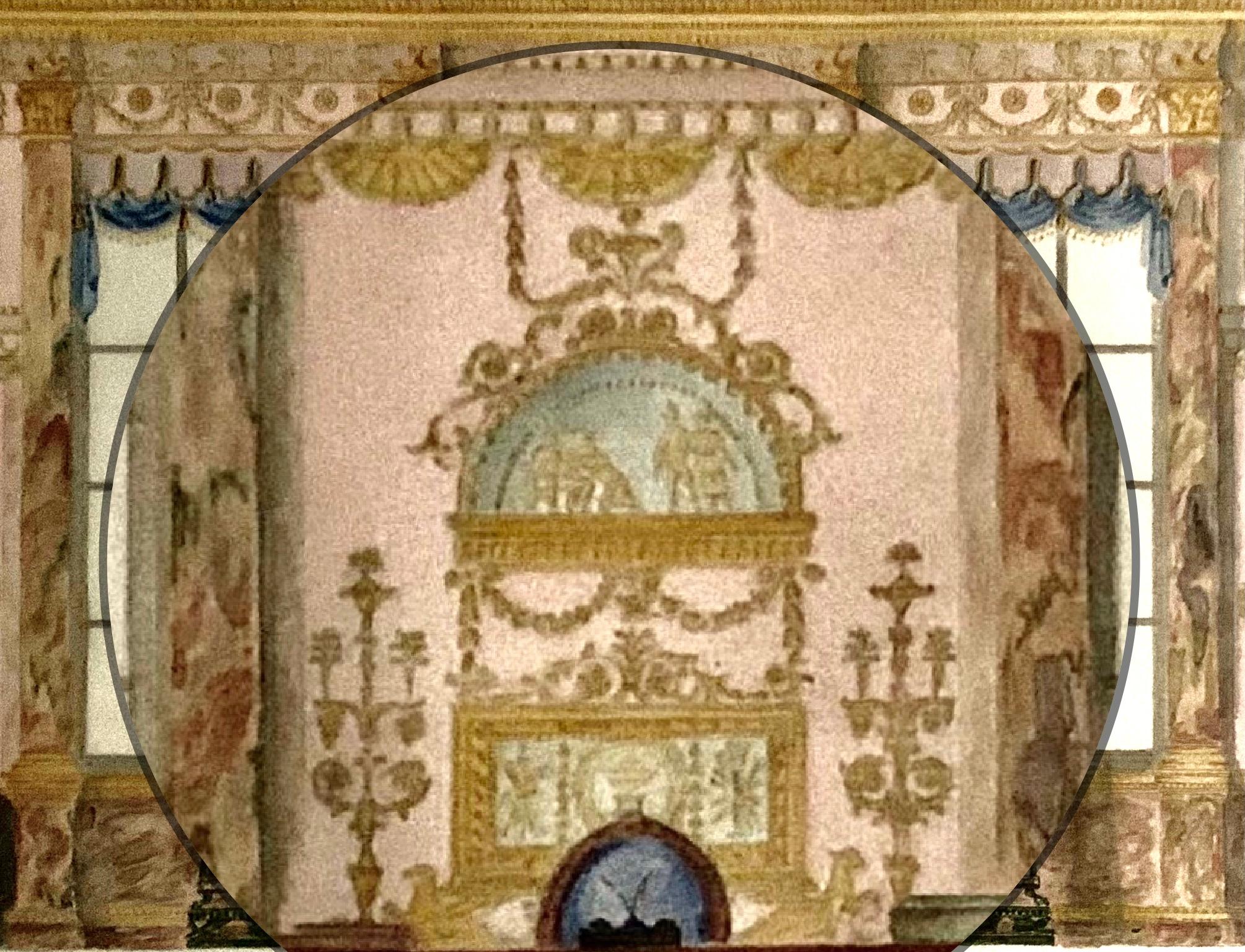 Fine Antique English Watercolor Painting, Adam Style Palace Interior Rendering In Good Condition For Sale In New York, NY
