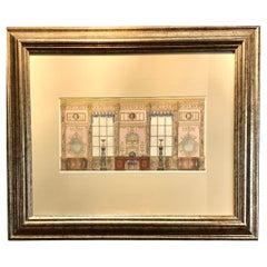 Fine Antique English Watercolor Painting, Adam Style Palace Interior Rendering