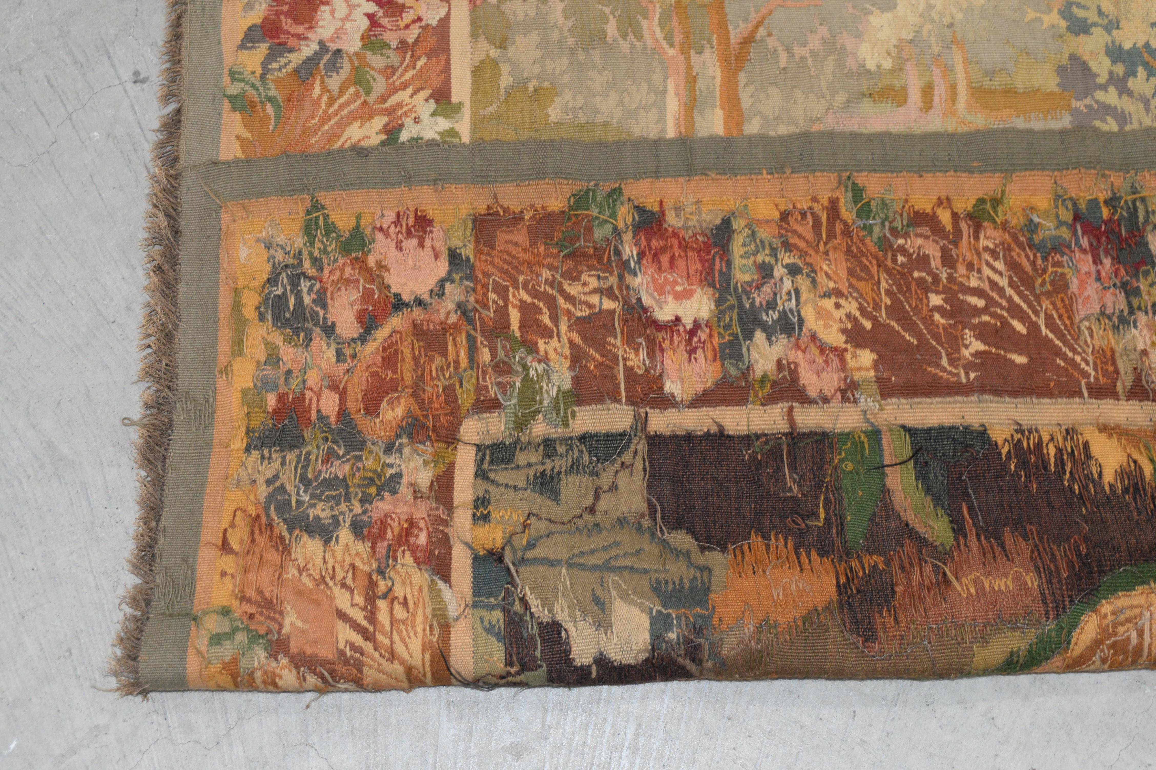 Fine Antique European Tapestry Depicting a Country Scene with Dogs 6