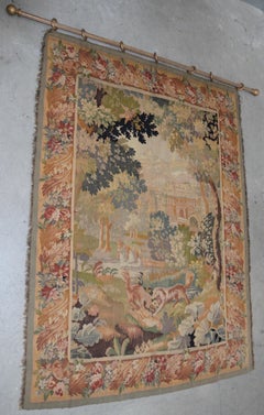 Fine Antique European Tapestry Depicting a Country Scene with Dogs