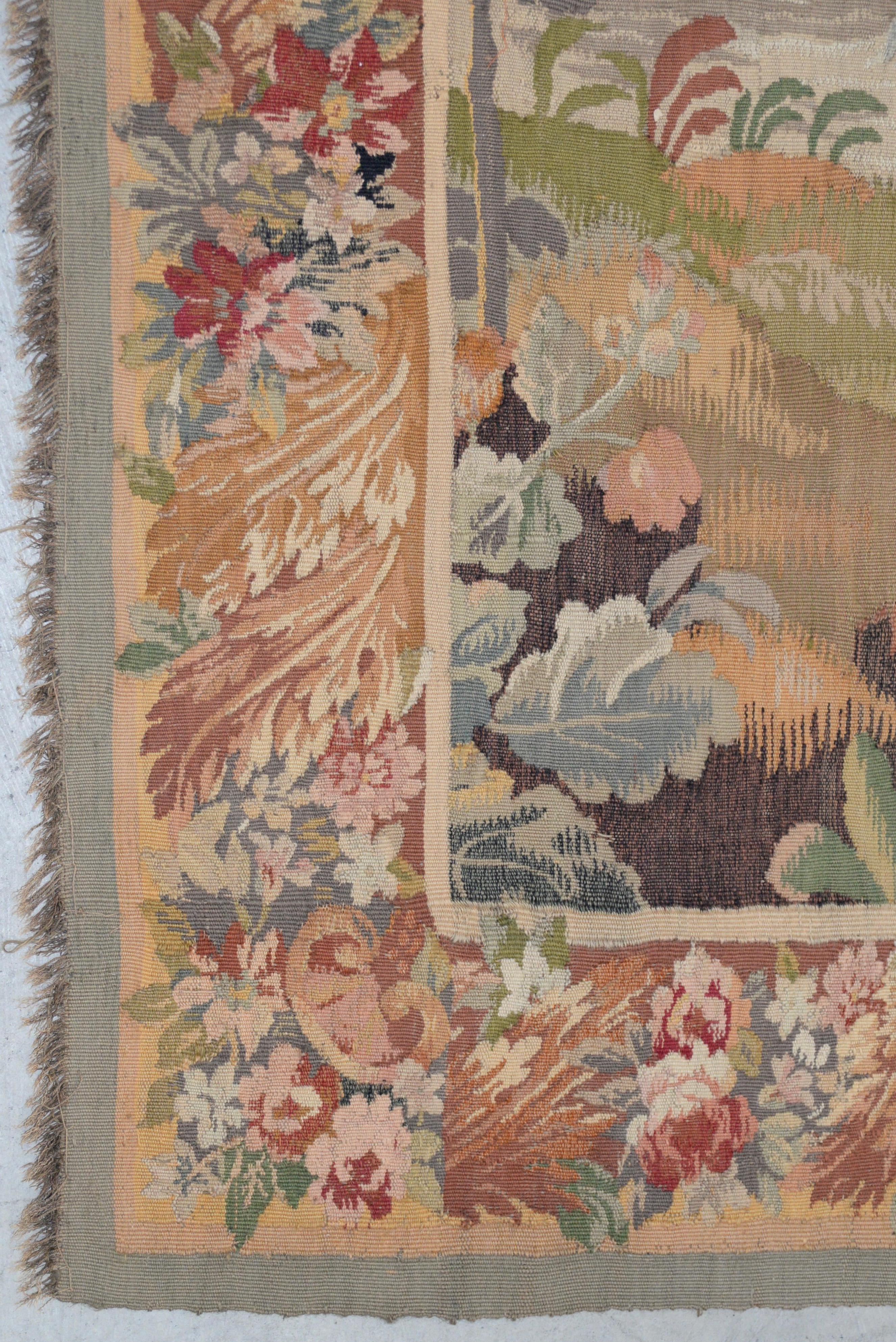 Hand-Woven Fine Antique European Tapestry Depicting a Country Scene with Dogs