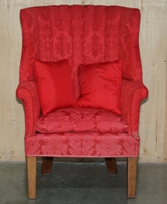 FINE ANTIQUE FLUTED BACK ViCTORIAN DAMASK PORTERS WINDBACK BARREL ARMCHAIR