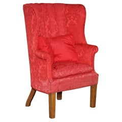 FINE ANTIQUE FLUTED BACK ViCTORIAN DAMASK PORTERS WINDBACK BARREL ARMCHAIR