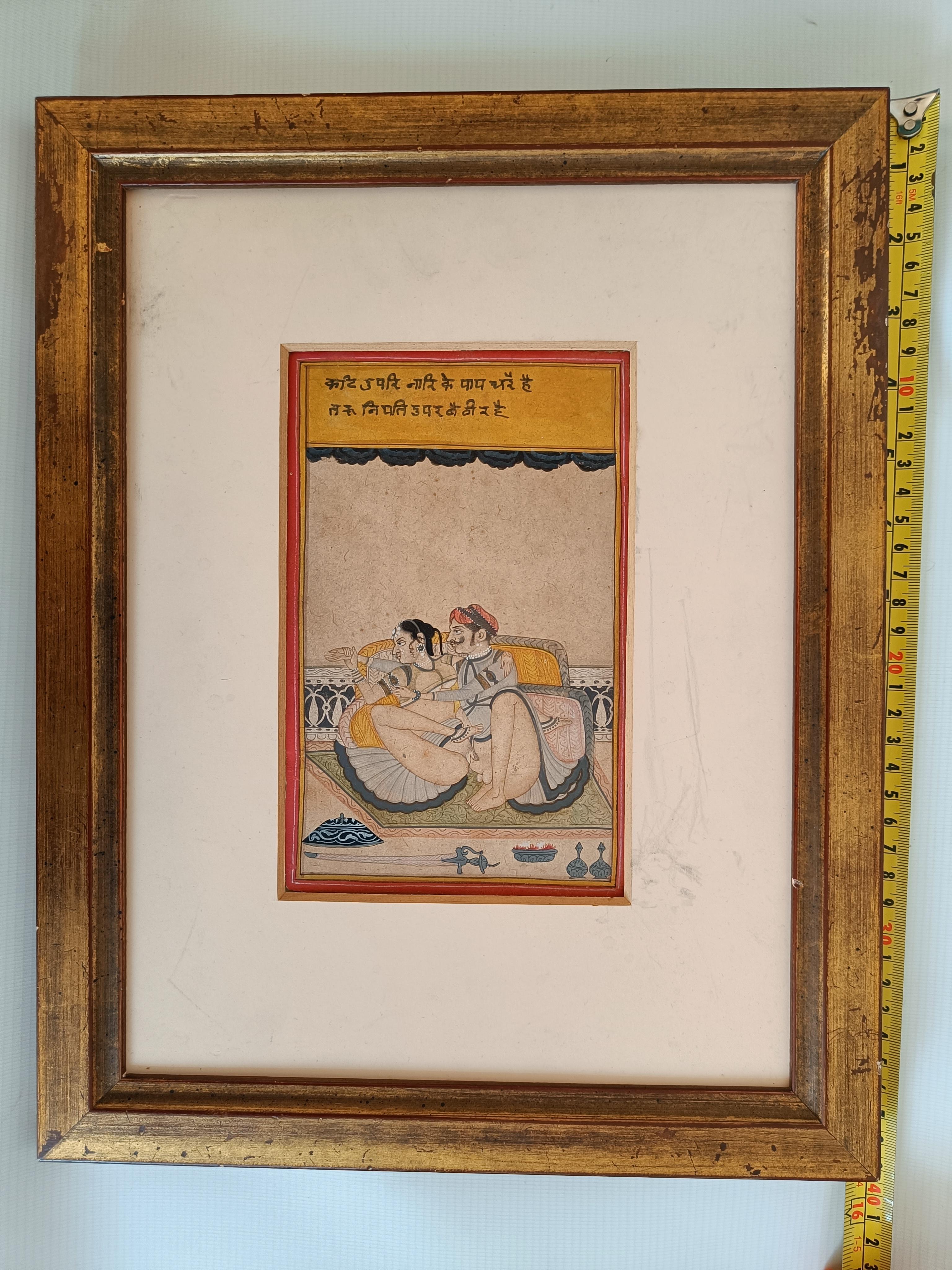Fine Antique Framed Pair Indian Kama Sutra paintings Asian art Interior Design In Good Condition For Sale In London, GB