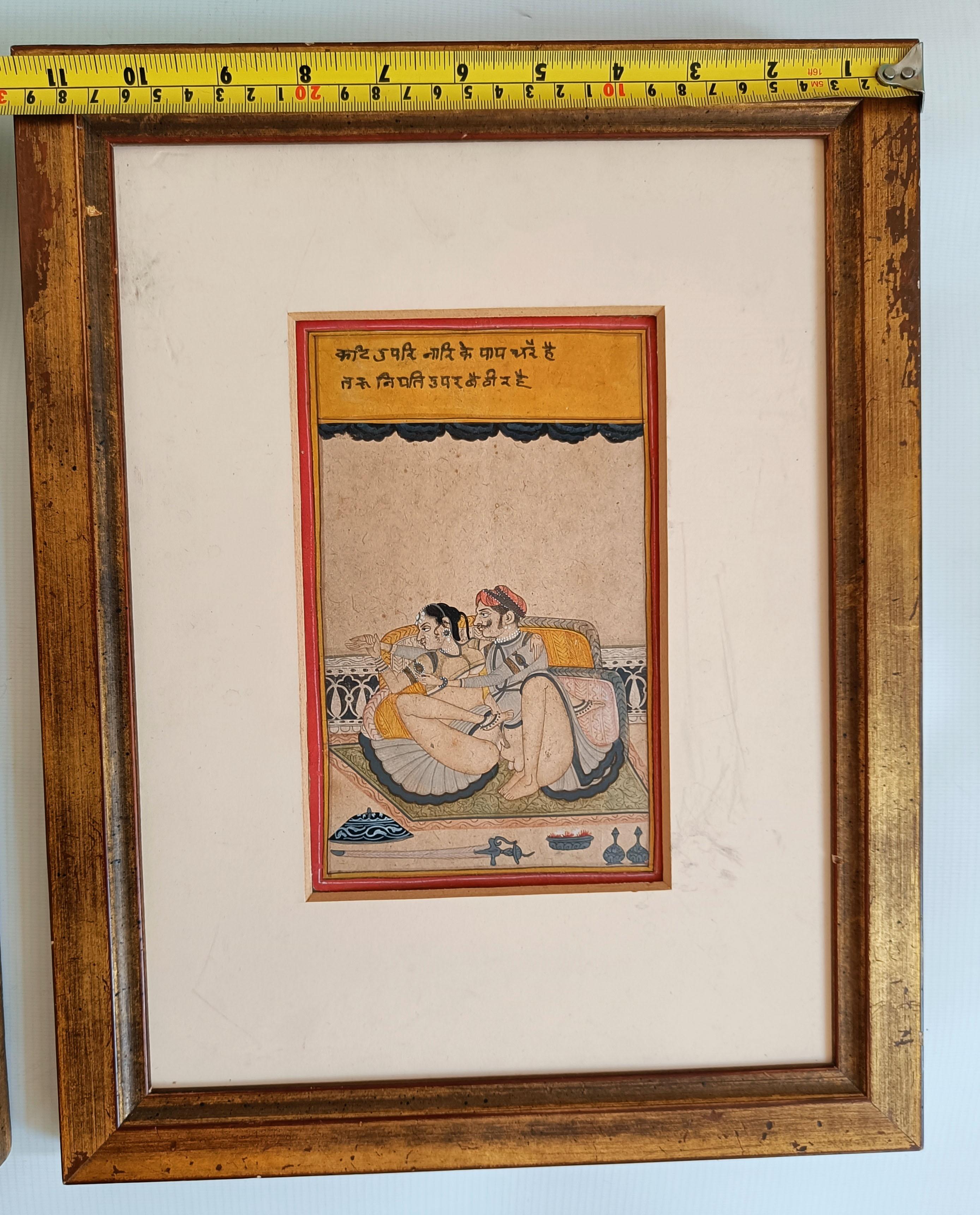 19th Century Fine Antique Framed Pair Indian Kama Sutra paintings Asian art Interior Design For Sale