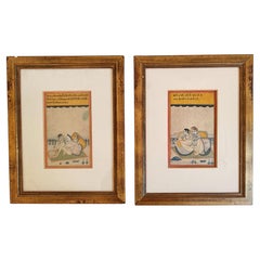 Feines antikes gerahmtes Paar indischer Kama-Sutra-Gemälde, asiatische Kunst, Inneneinrichtung