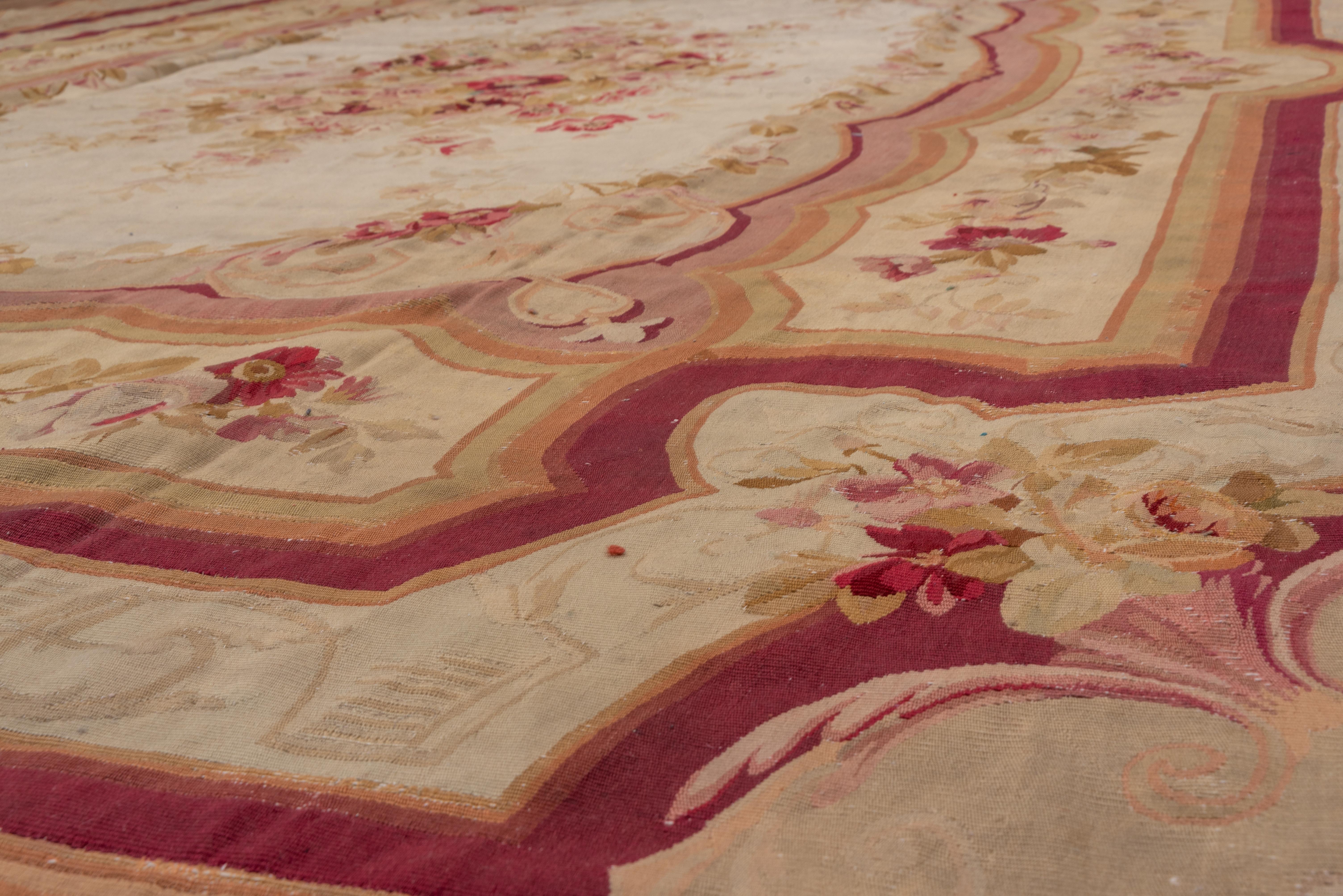 Hand-Knotted Fine Antique French Aubusson Carpet For Sale