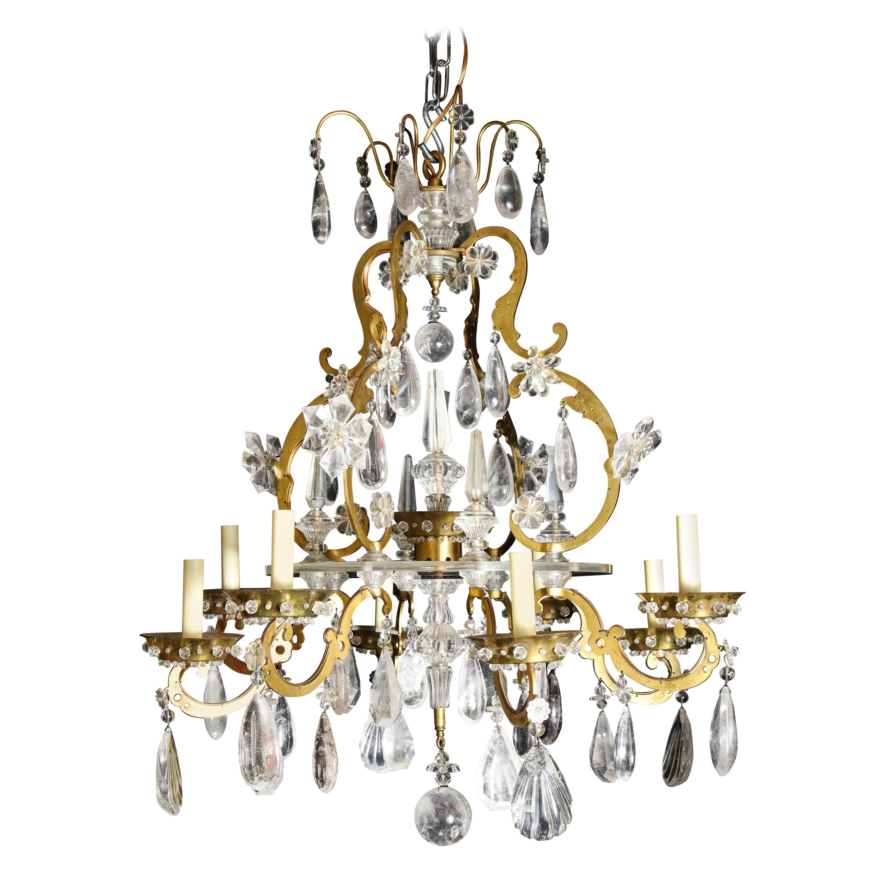 Fine Antique French Baguès Style Gilt Bronze and Rock Crystal Chandelier