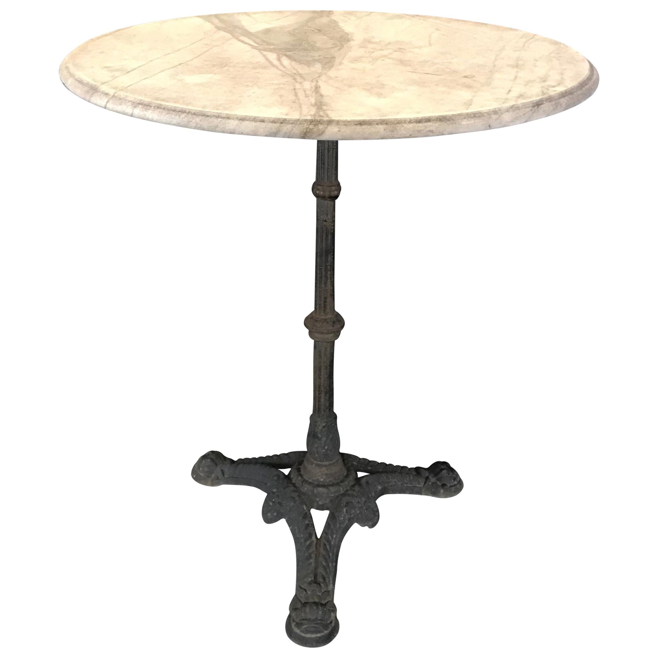 Fine Antique French Bistro Table with Carrara Marble Top