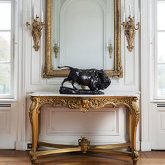 Sculpture en bronze ancien français représentant un bison et un jaguar par Georges Gardet