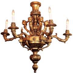 Fine Antique French Carved and Giltwood Six-Light Chandelier