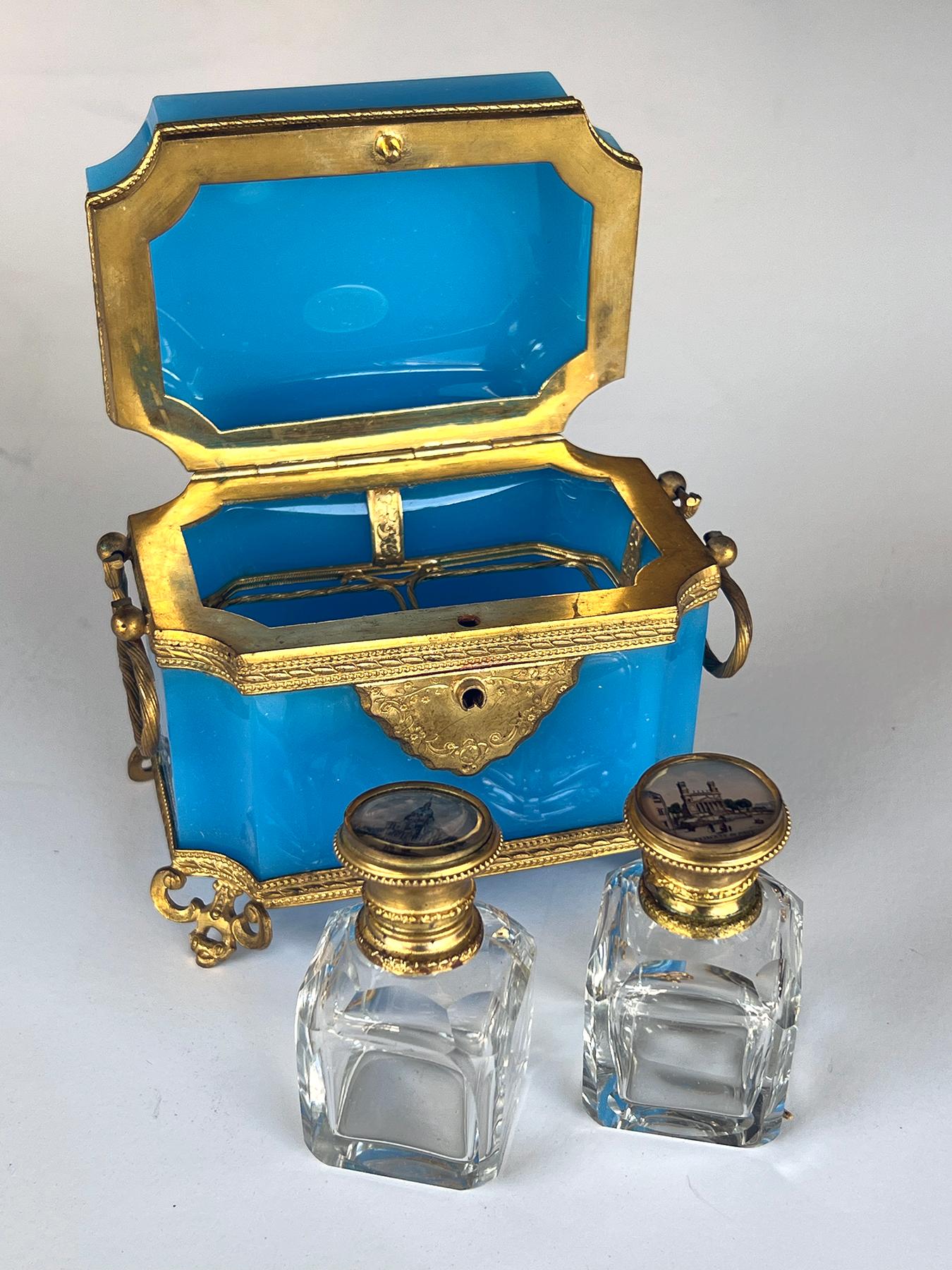 Fine Antique French Cerulean Blue Opaline Glass Perfume Casket 4