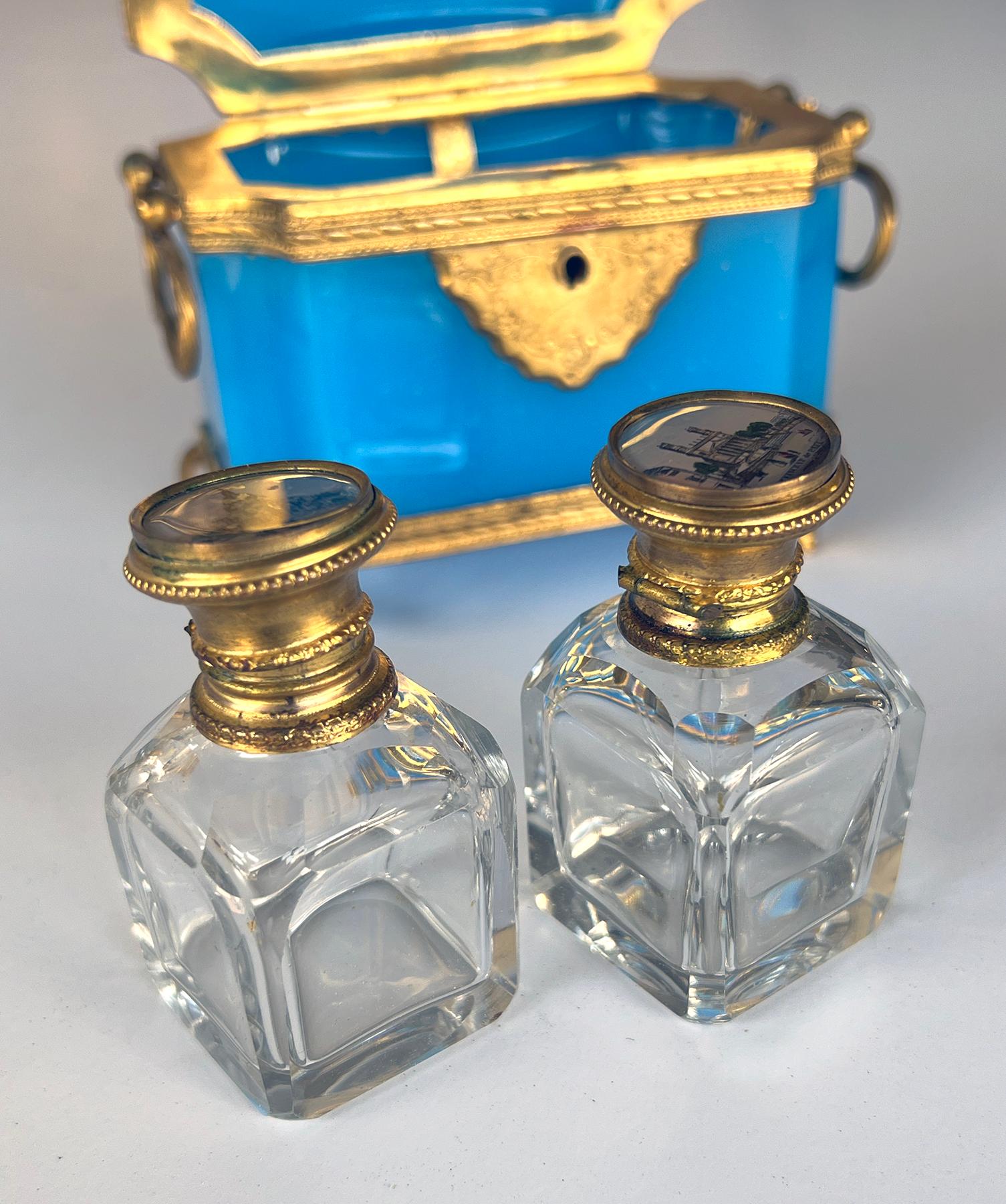 Fine Antique French Cerulean Blue Opaline Glass Perfume Casket 7