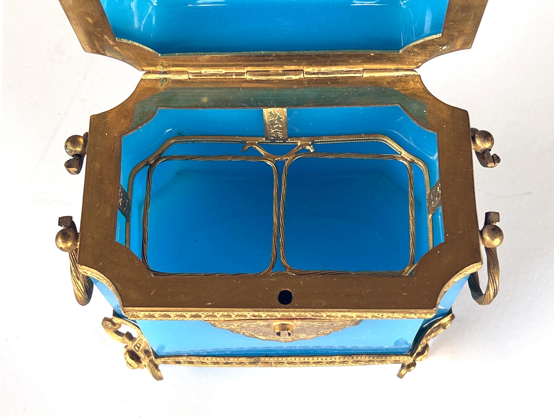 Fine Antique French Cerulean Blue Opaline Glass Perfume Casket 8