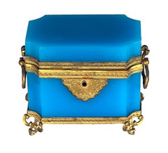 Fine Antique French Cerulean Blue Opaline Glass Perfume Casket