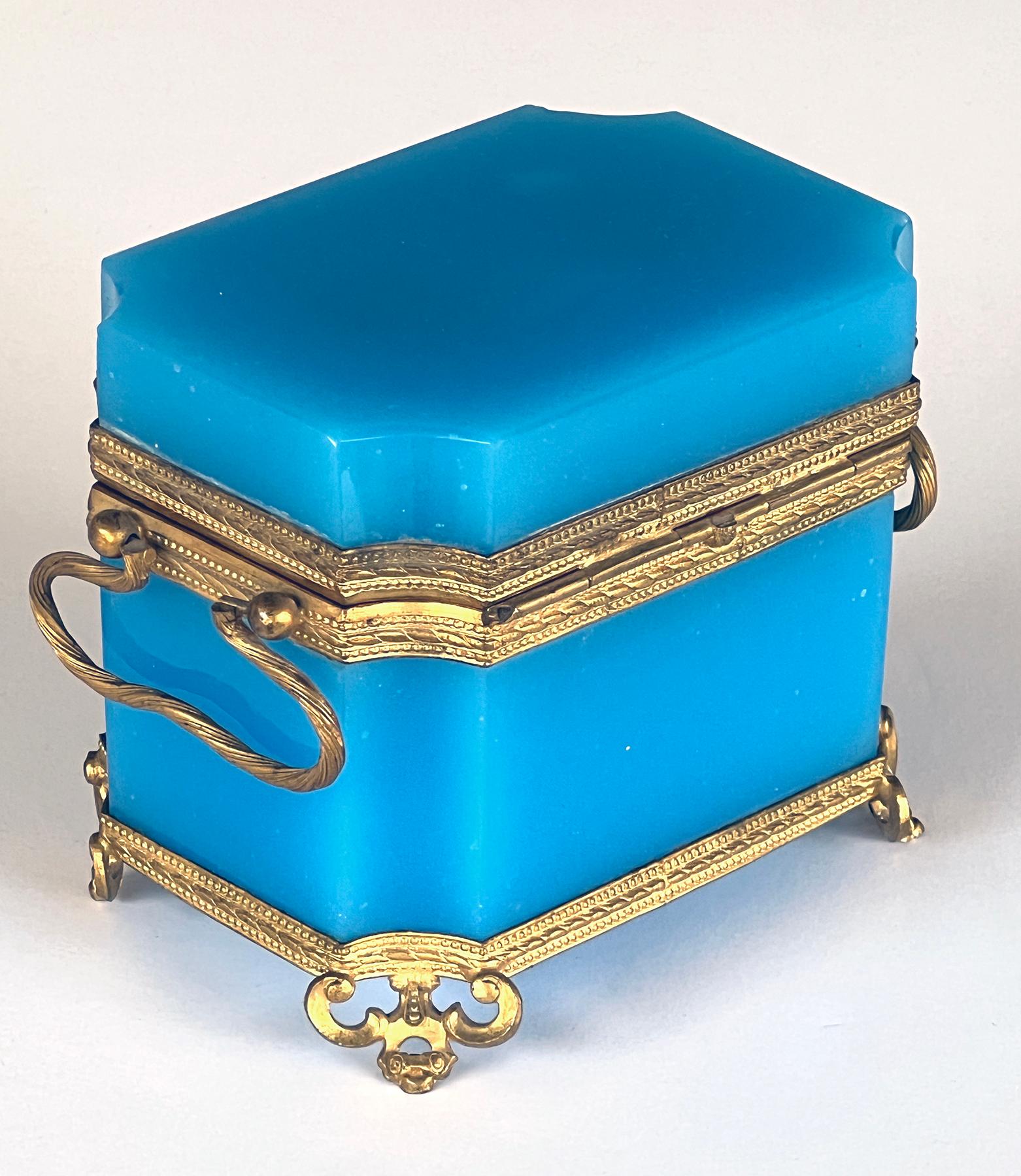 Napoleon III Fine Antique French Cerulean Blue Opaline Glass Perfume Casket