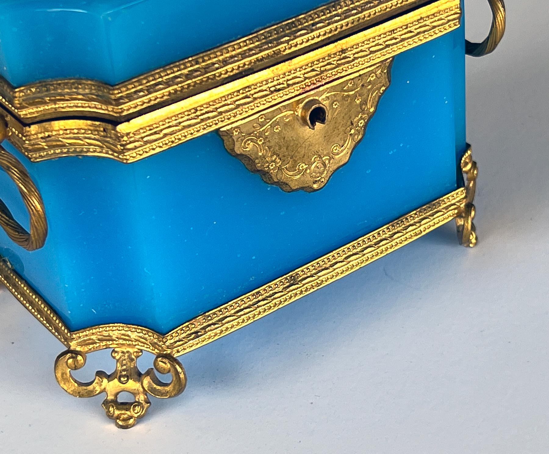 Mid-19th Century Fine Antique French Cerulean Blue Opaline Glass Perfume Casket