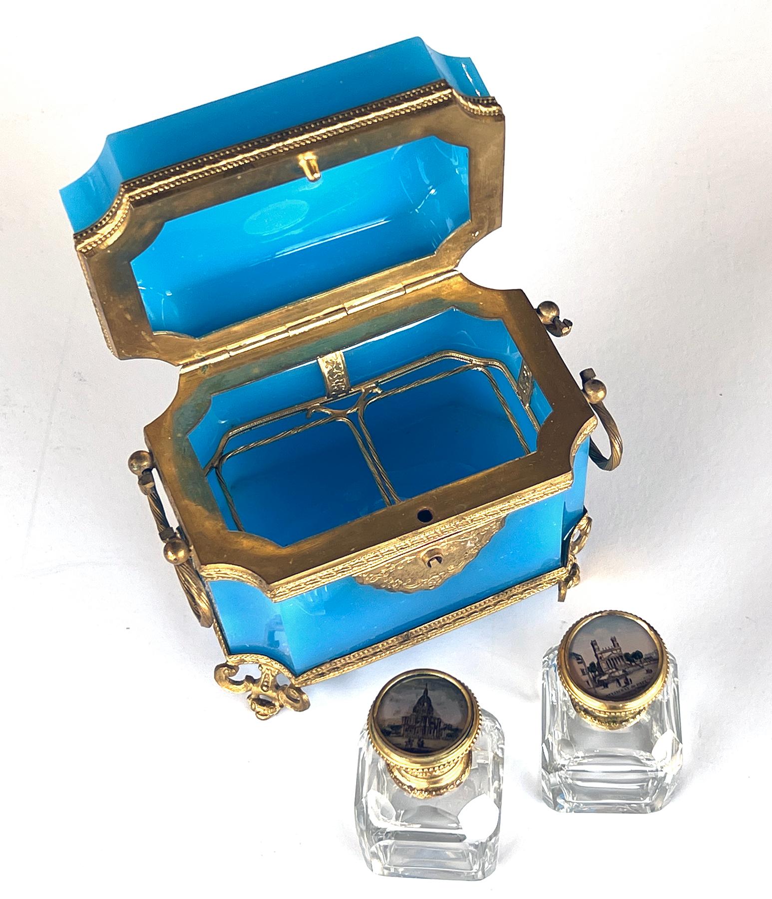 Fine Antique French Cerulean Blue Opaline Glass Perfume Casket 3