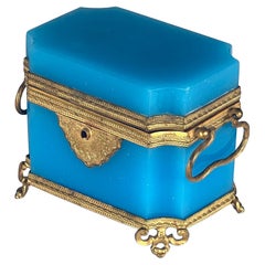 Fine Antique French Cerulean Blue Opaline Glass Perfume Casket