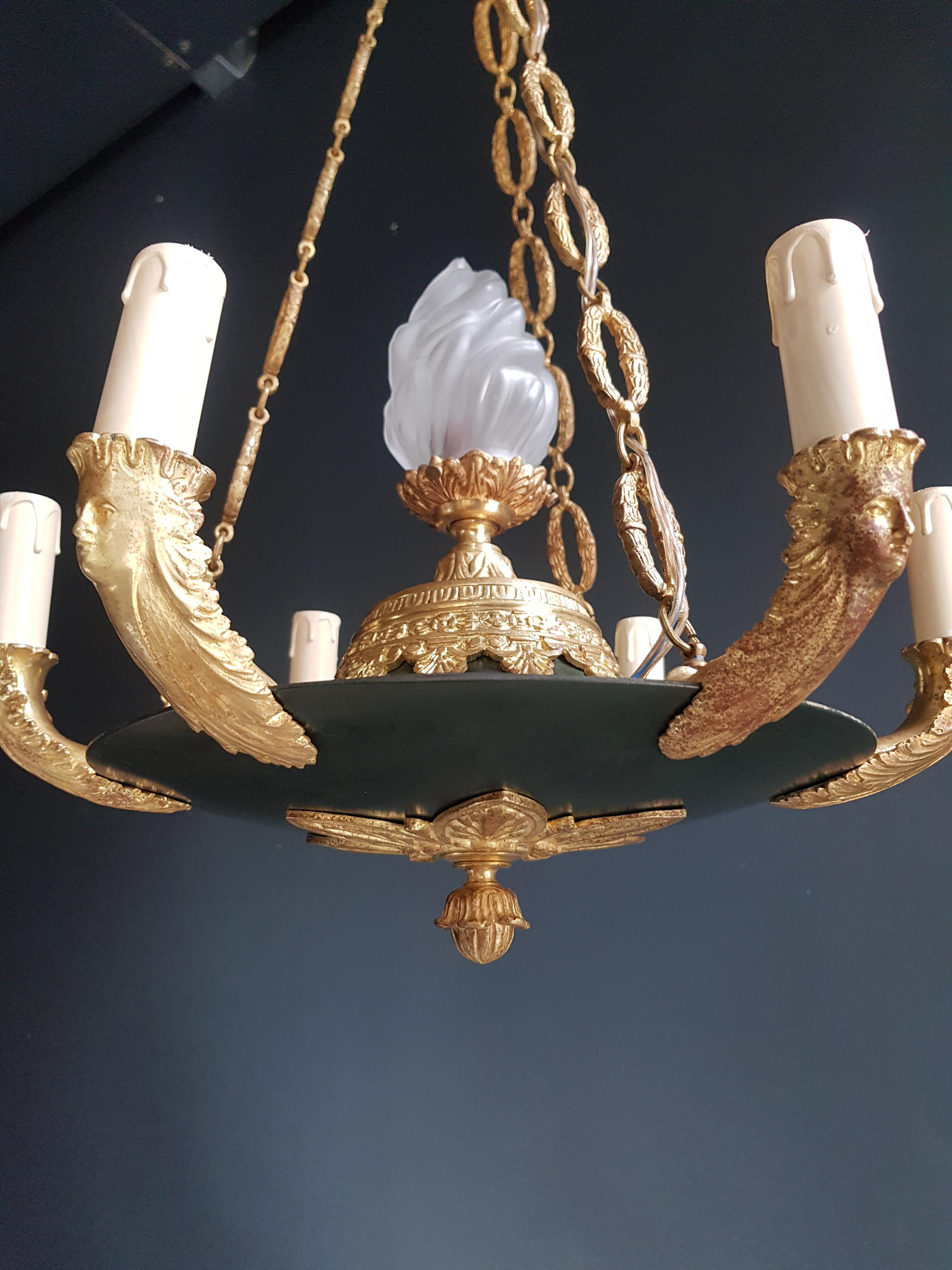 Fine Antique French Empire Lustre Neoclassical Patina Bronze Chandelier 5