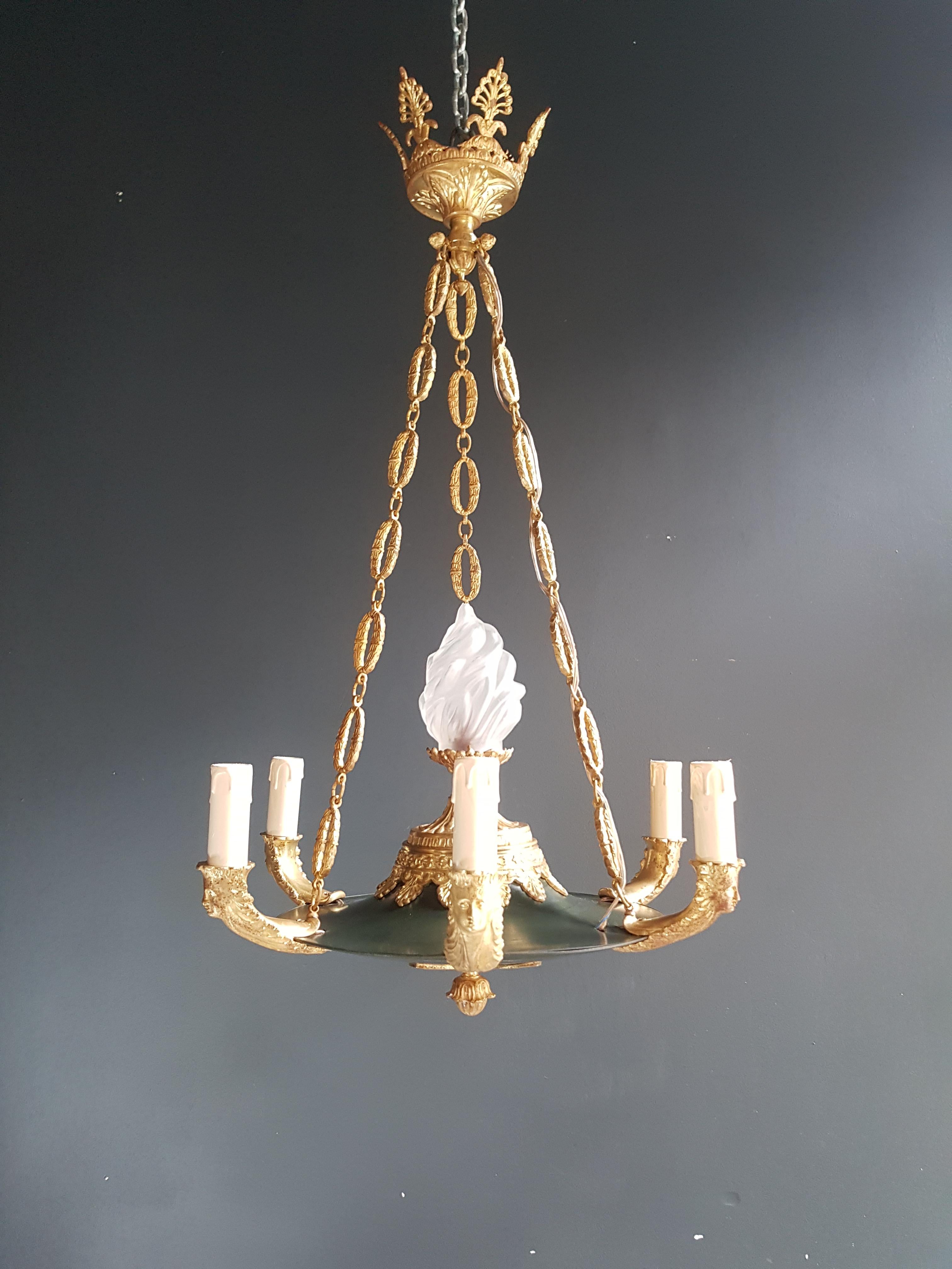 Fine Antique French Empire Lustre Neoclassical Patina Bronze Chandelier 3