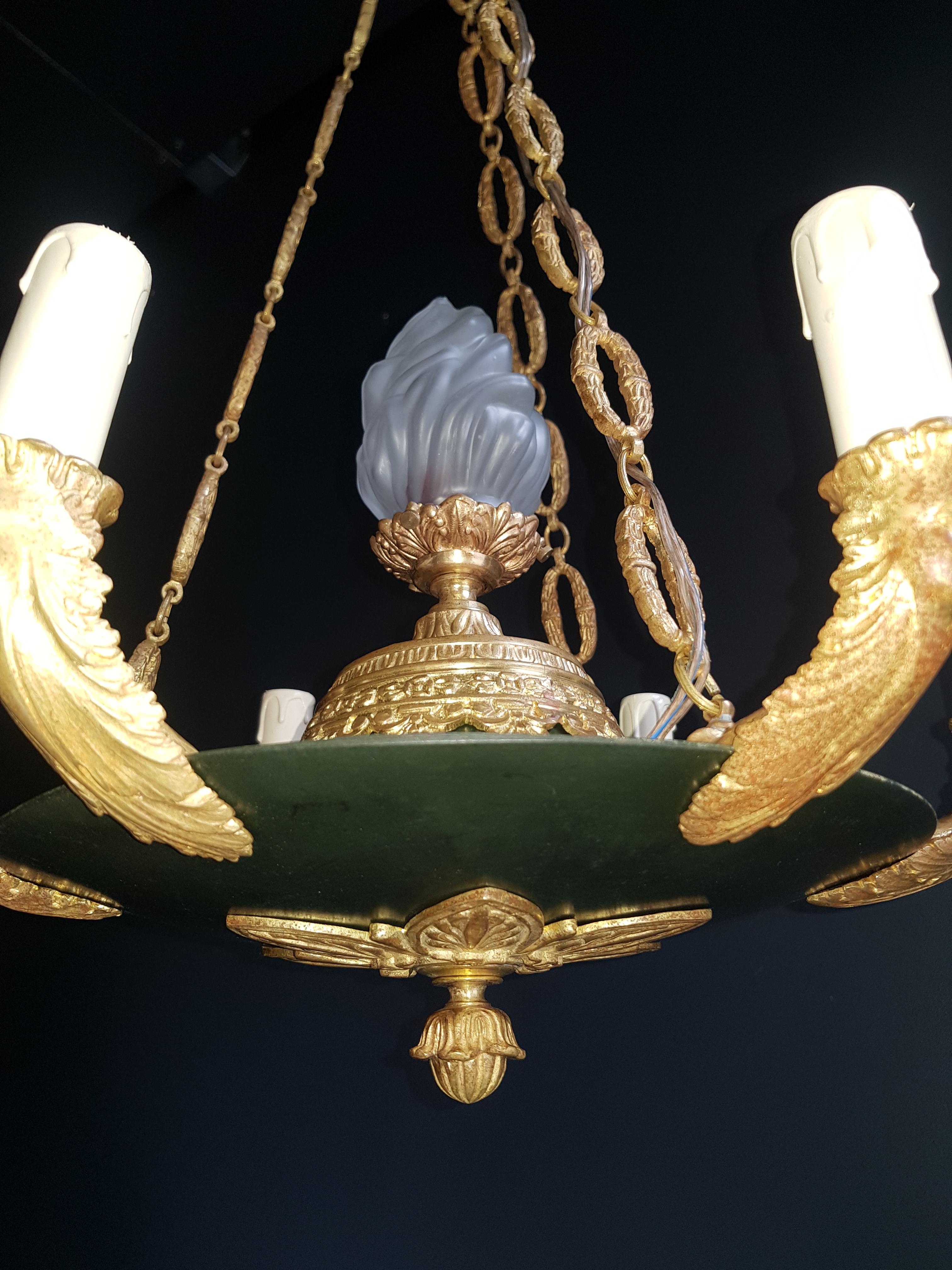 Fine Antique French Empire Lustre Neoclassical Patina Bronze Chandelier 4