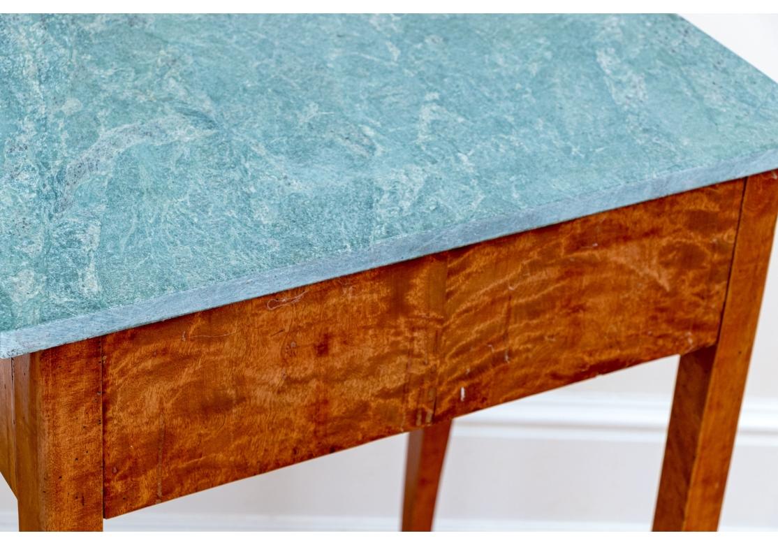 Brass Fine Antique French Figured Maple And Stone Top Console Table For Sale