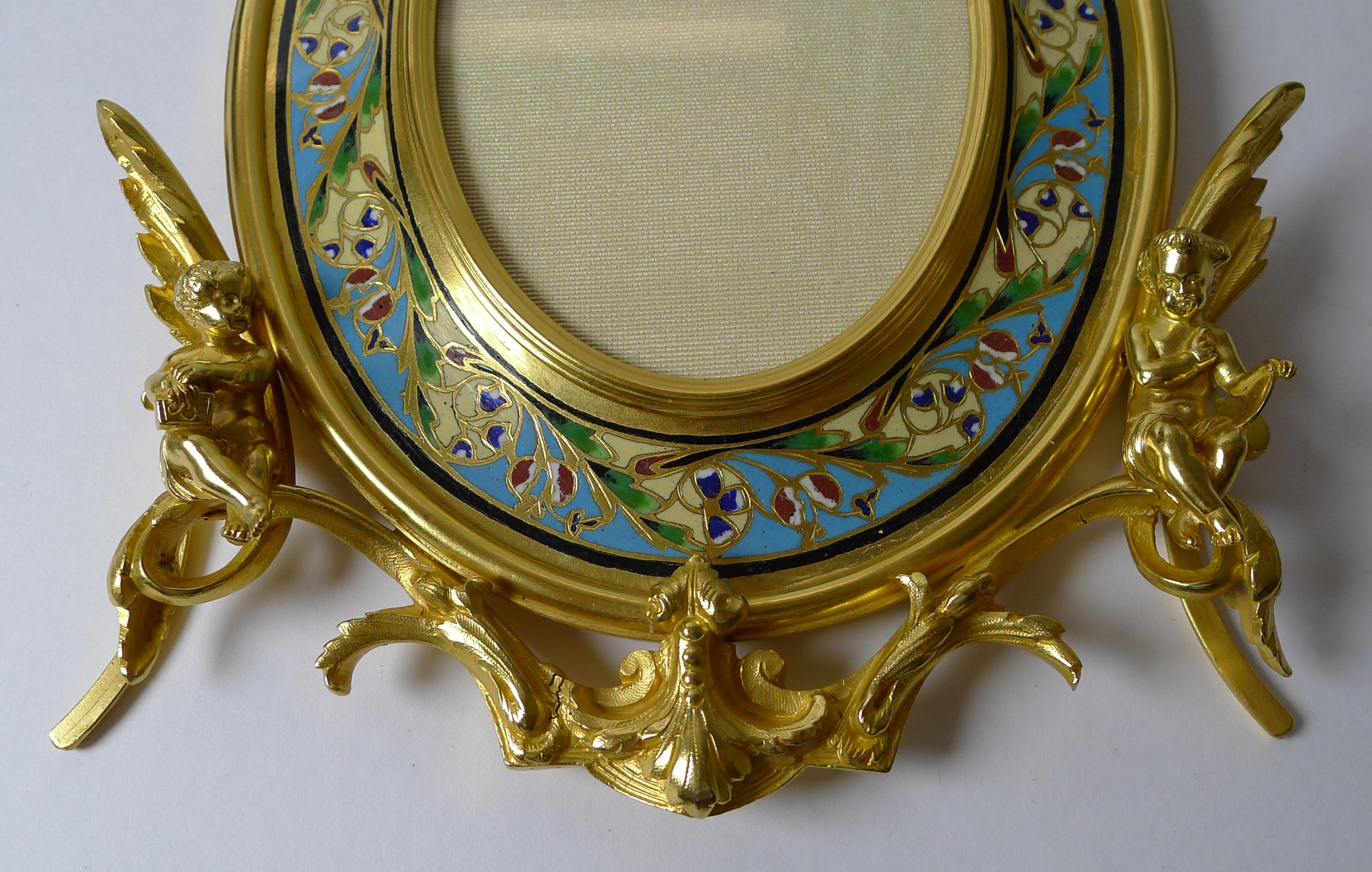 Fine Antique French Gilded Bronze and Champleve Enamel Photograph Frame, c1890  For Sale 6