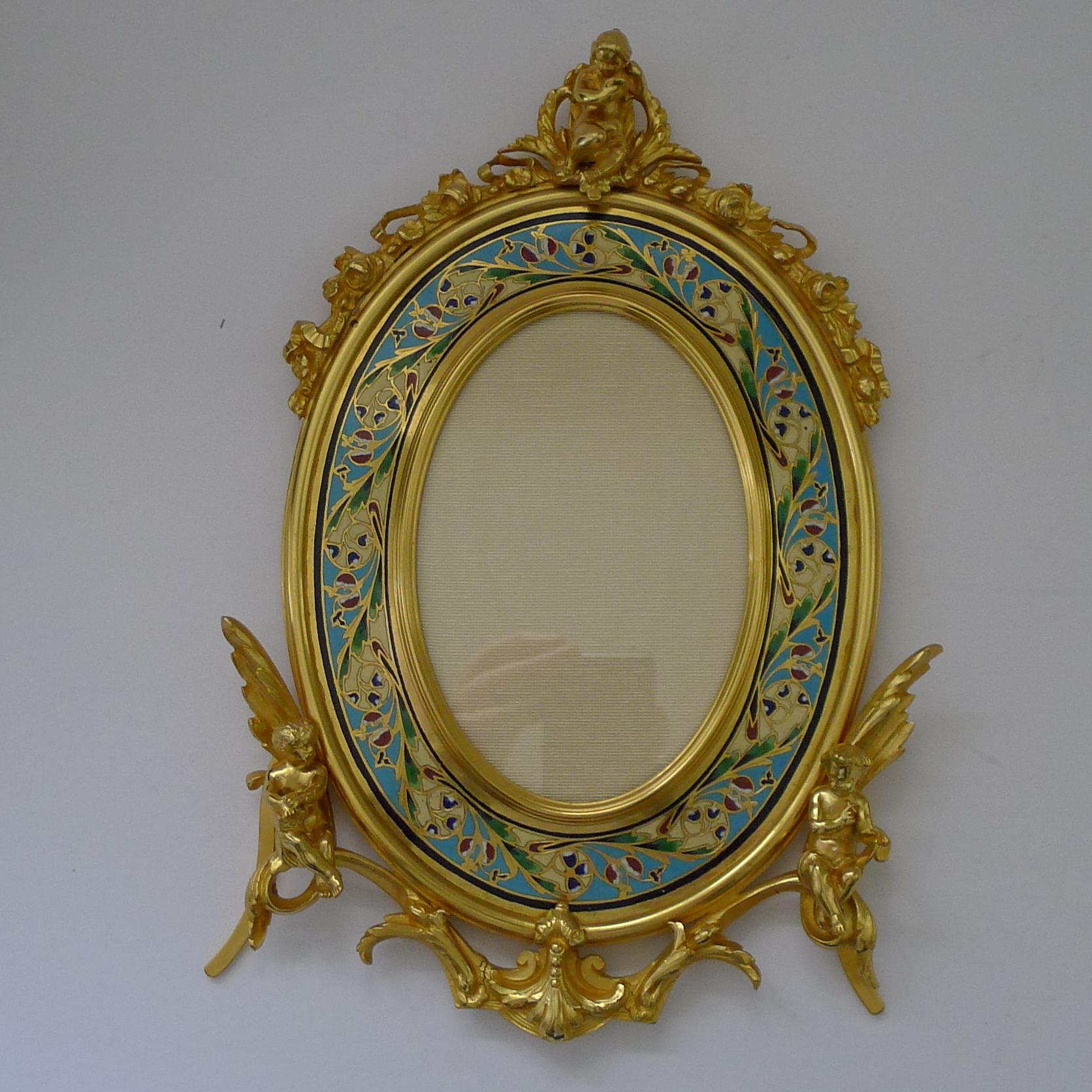 Fine Antique French Gilded Bronze and Champleve Enamel Photograph Frame, c1890  For Sale 7