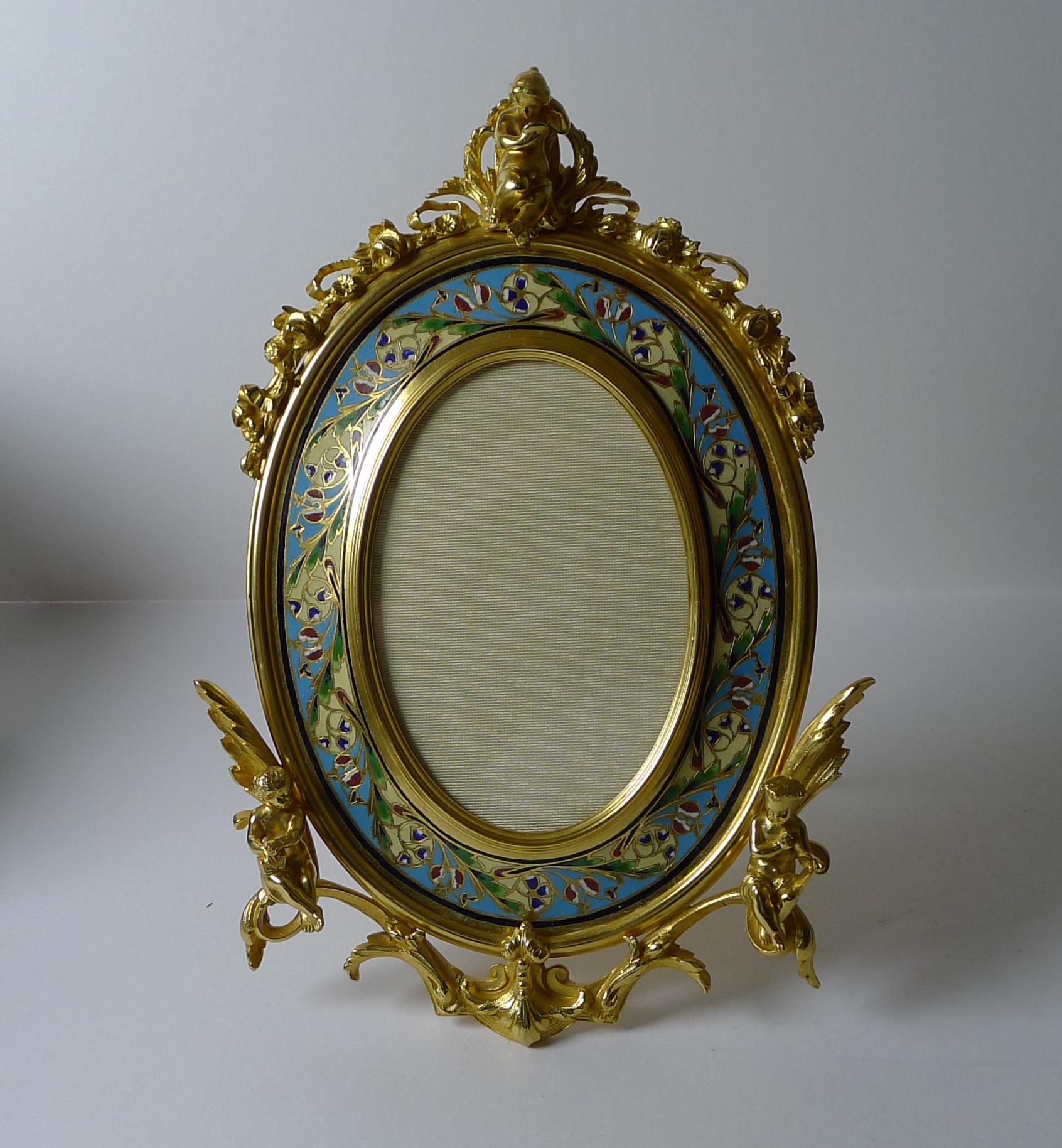 Fine Antique French Gilded Bronze and Champleve Enamel Photograph Frame, c1890  For Sale 1