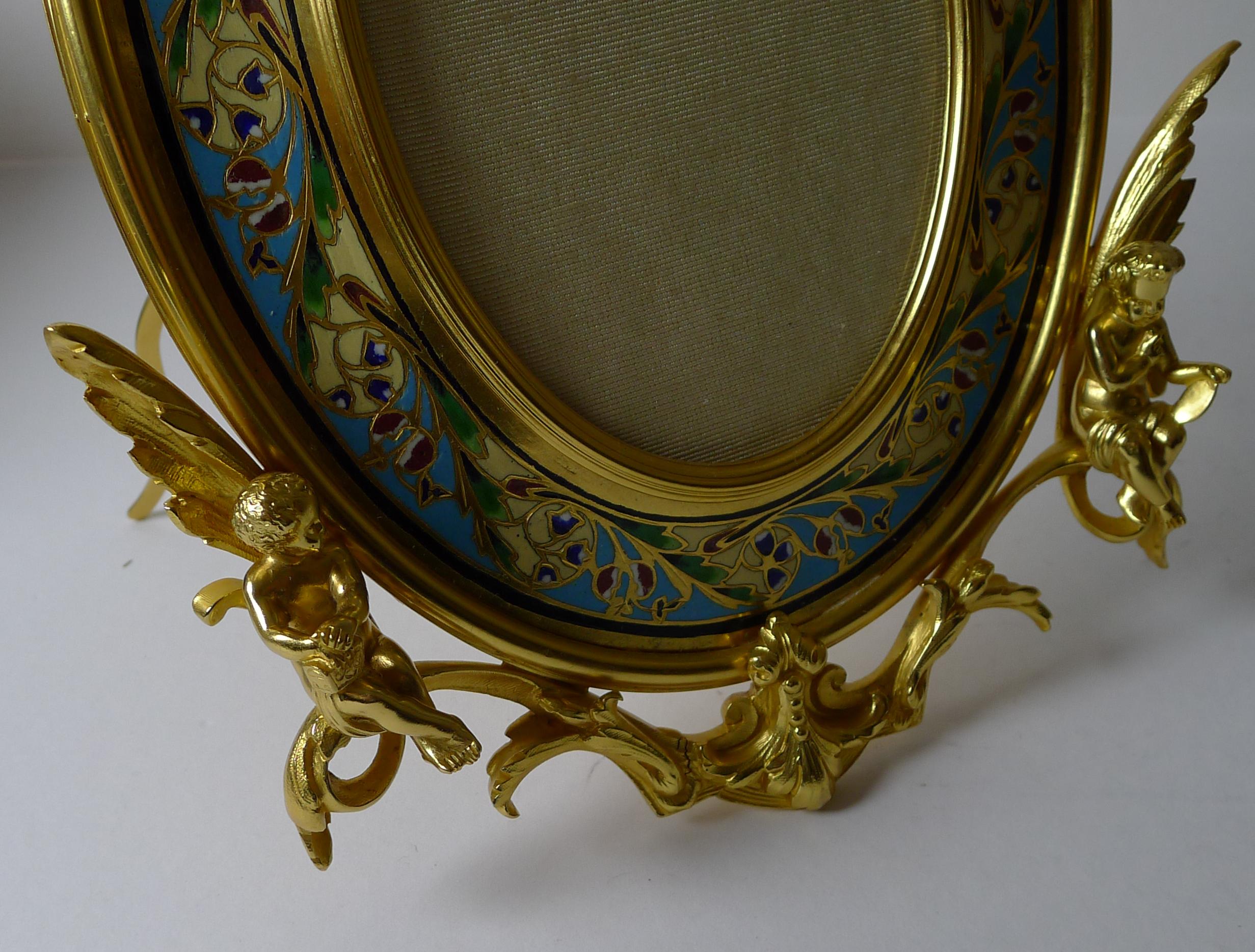 Fine Antique French Gilded Bronze and Champleve Enamel Photograph Frame, c1890  For Sale 3