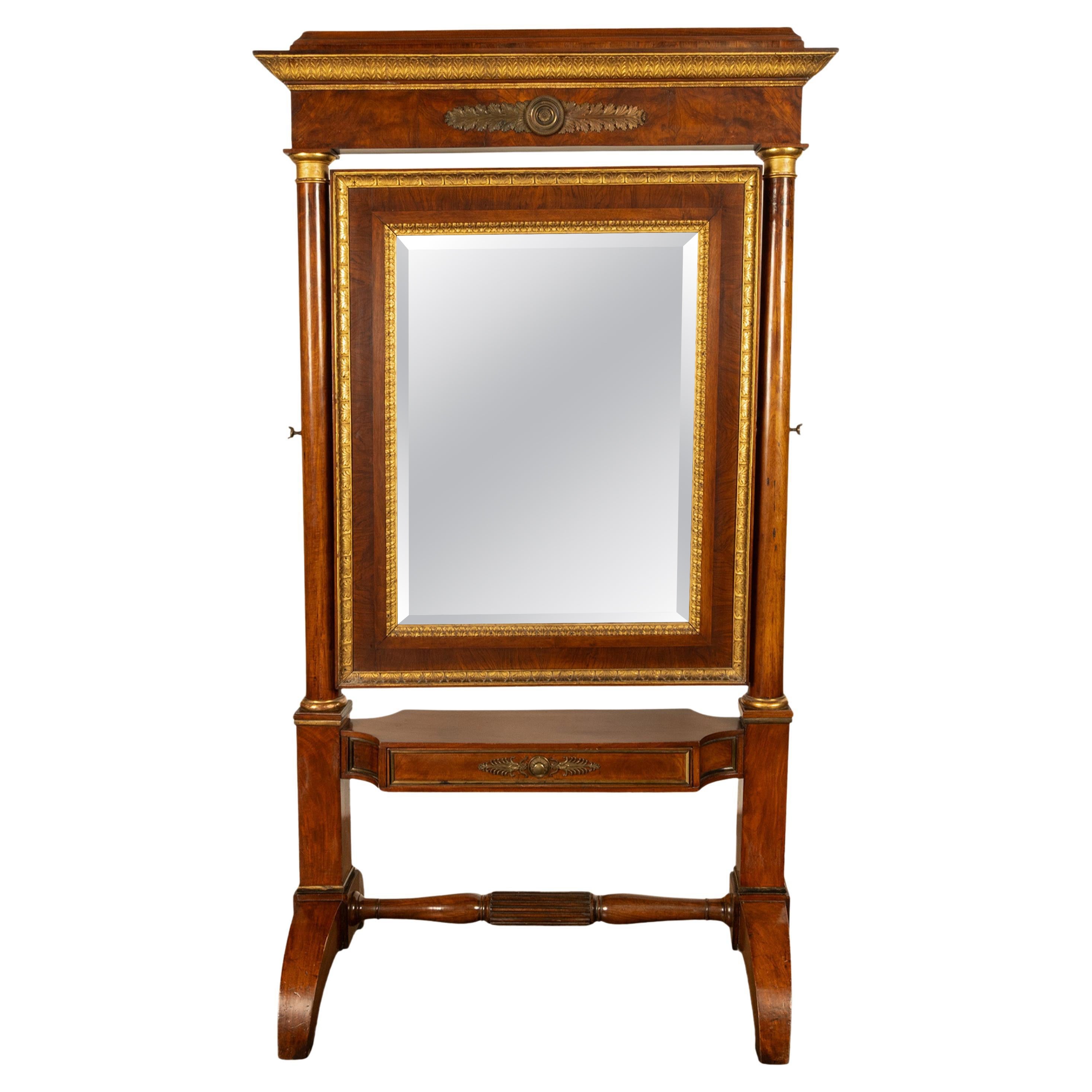 Raffinato Antique French, specchio chevale dell'Impero Napoleonico in mogano dorato e ormolu 1815