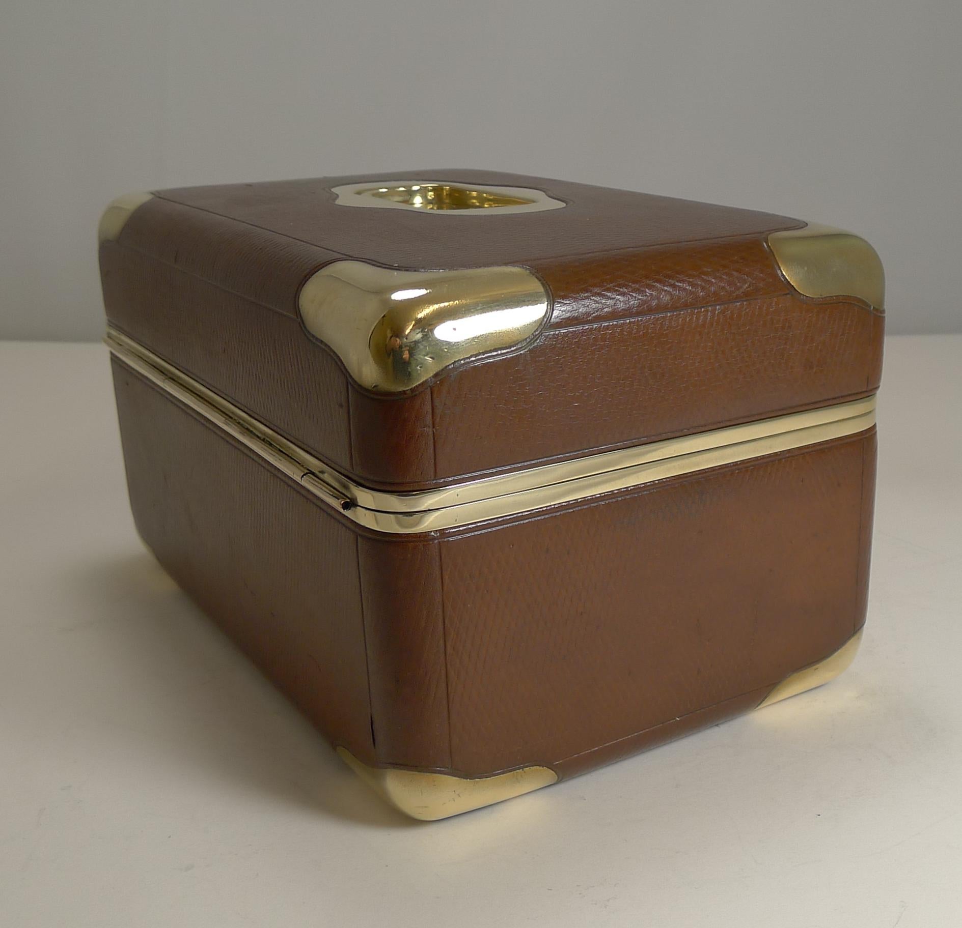 Fine Antique French Leather and Brass Jewelry Box, circa 1890, Signed M.G Paris In Good Condition In Bath, GB