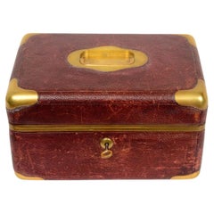 Fine Antique French Leather & Brass Jewelry Box Late 19th c, Signed "M.G Paris"