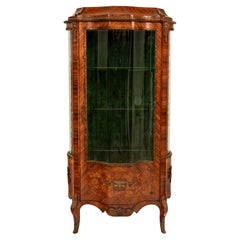 Fine Antique French Louis XV Kingwood Ormolu Bombe Shaped Marquetry Vitrine 1880