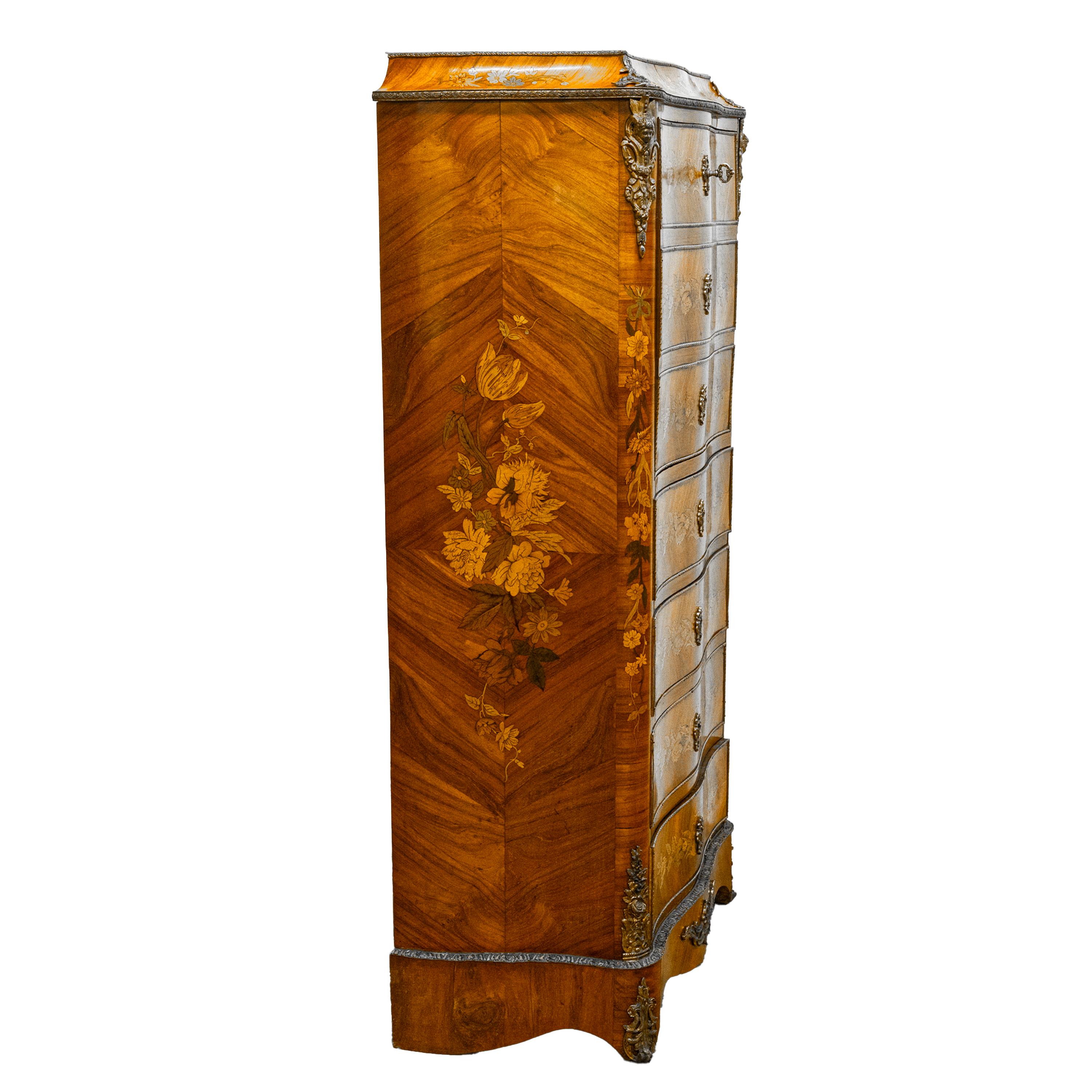 Antiguo Secretaire Abattant de Marquetería de Palo de Rosa Luis XV 1880 en venta 6