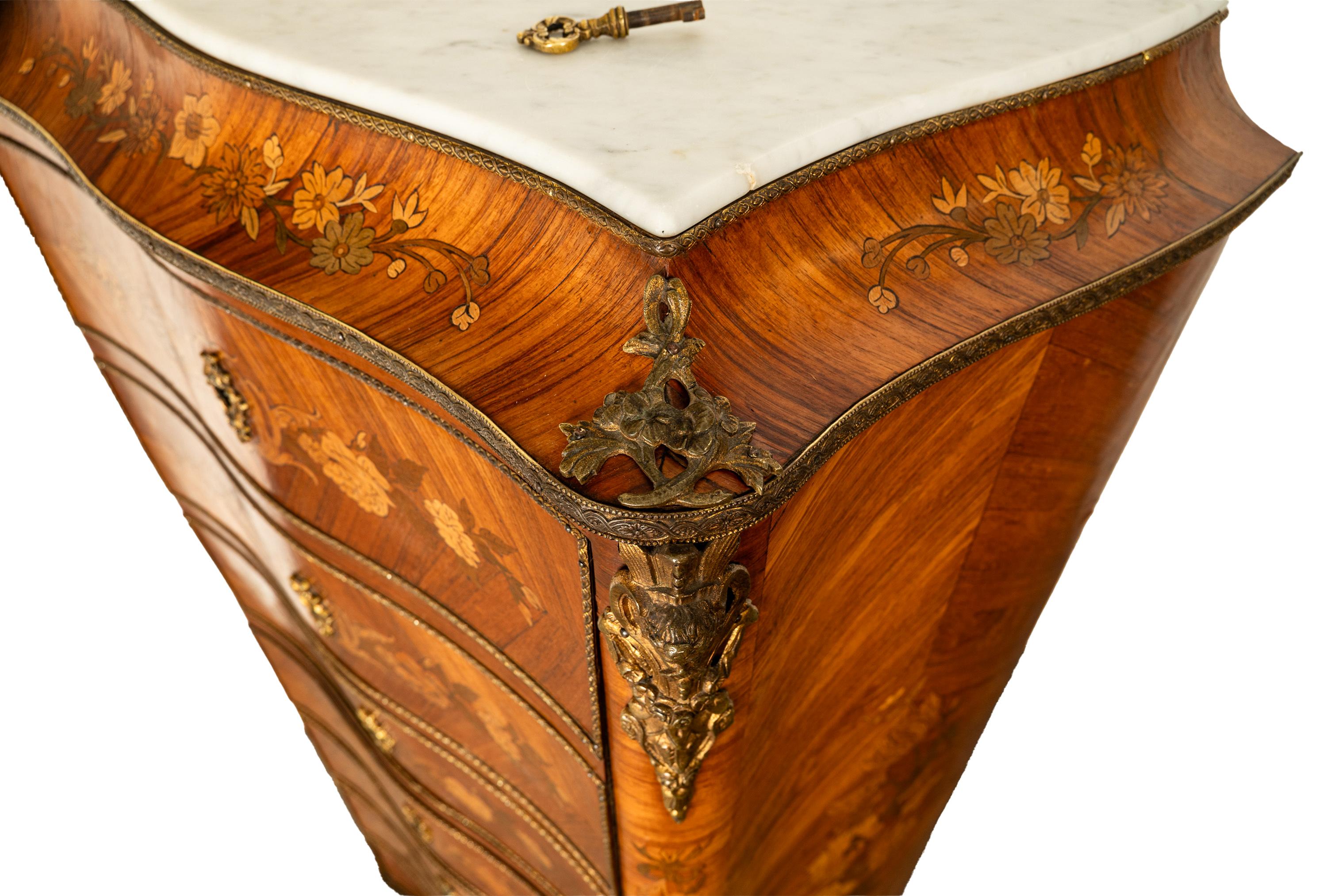 Fine Antique French Louis XV Marquetry Rosewood Ormolu Secretaire Abattant 1880 For Sale 10