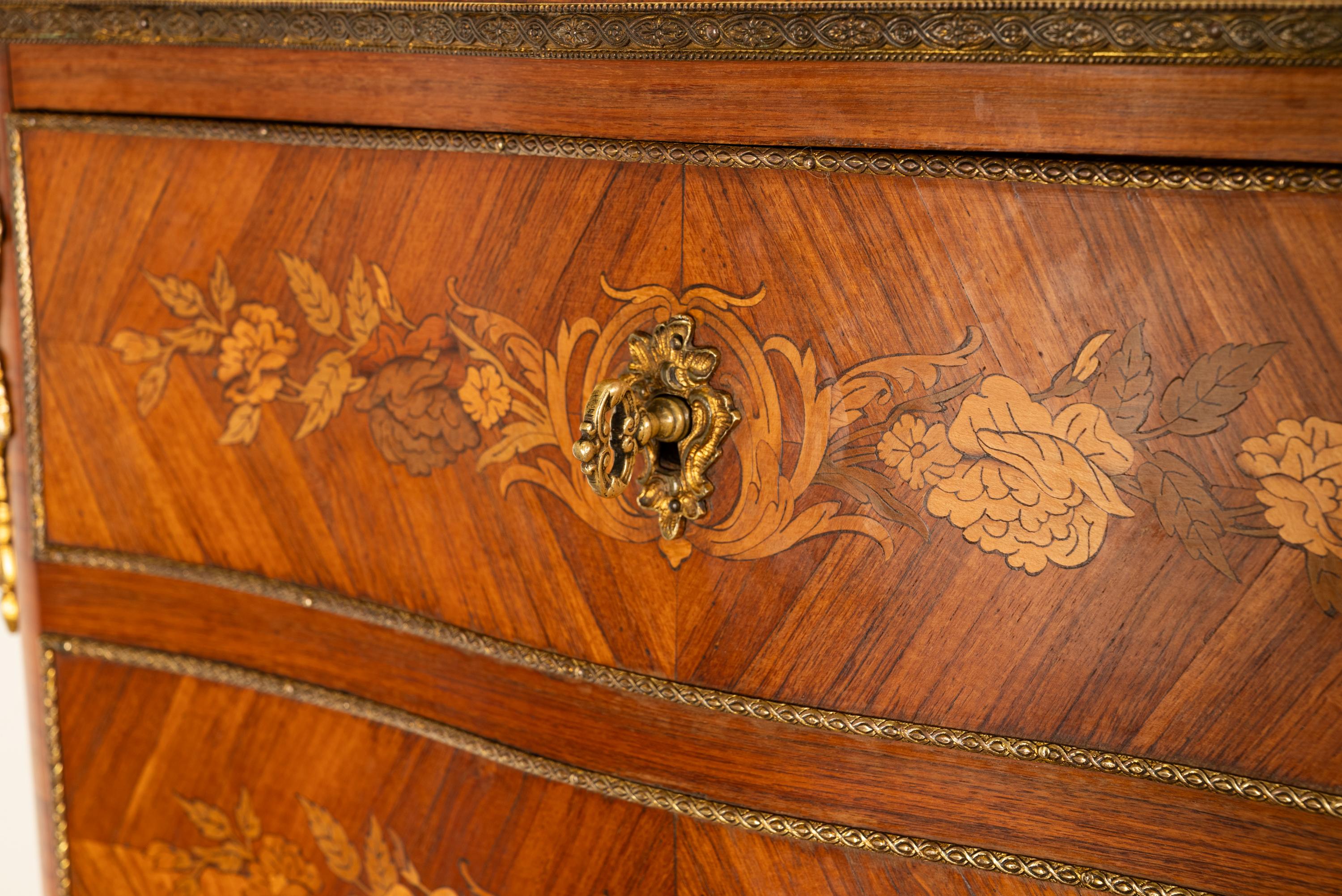 Fine Antique French Louis XV Marquetry Rosewood Ormolu Secretaire Abattant 1880 For Sale 12