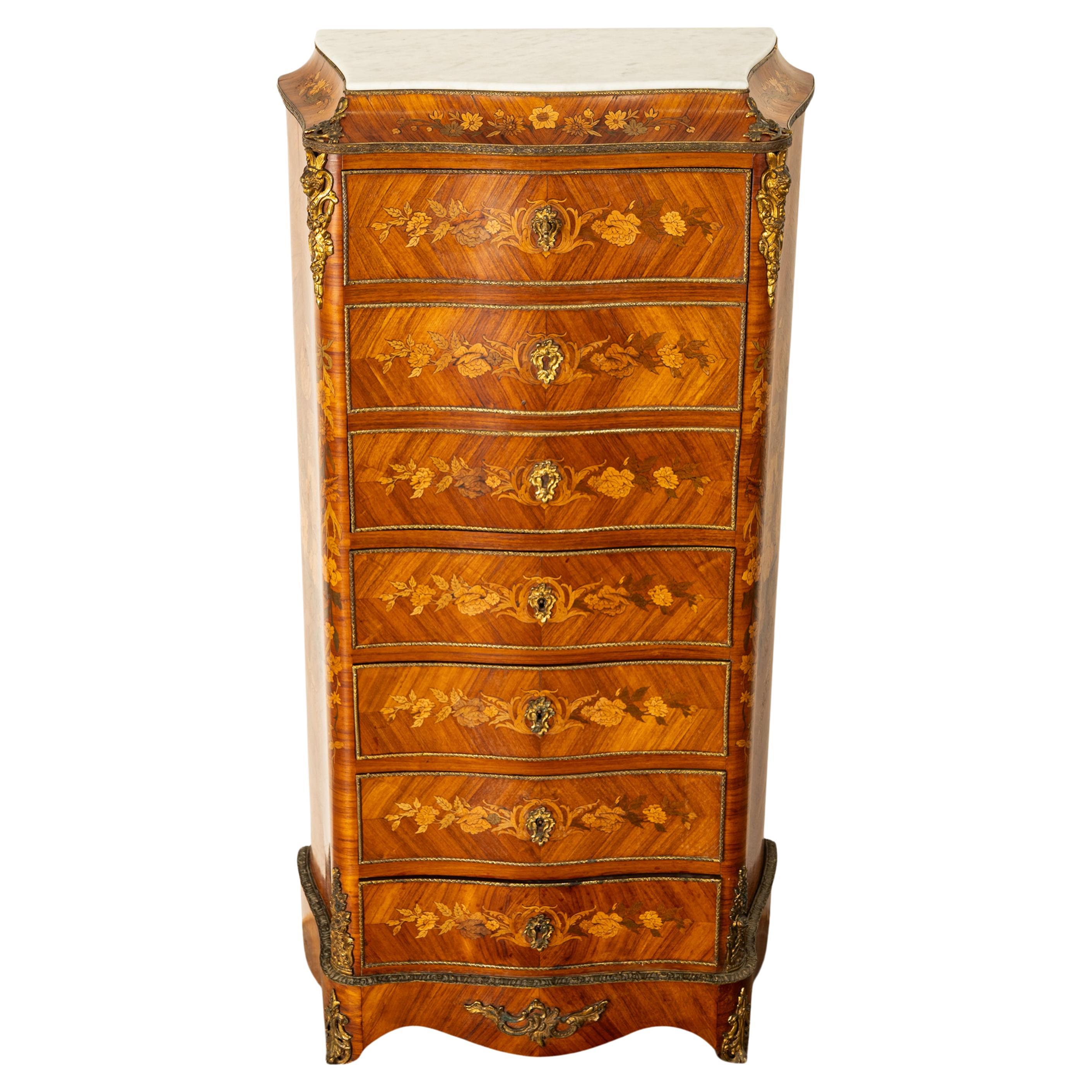Antiguo Secretaire Abattant de Marquetería de Palo de Rosa Luis XV 1880 en venta