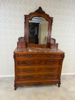 Fine Antique French Louis XV Style Dresser with Marble Top and Mirror