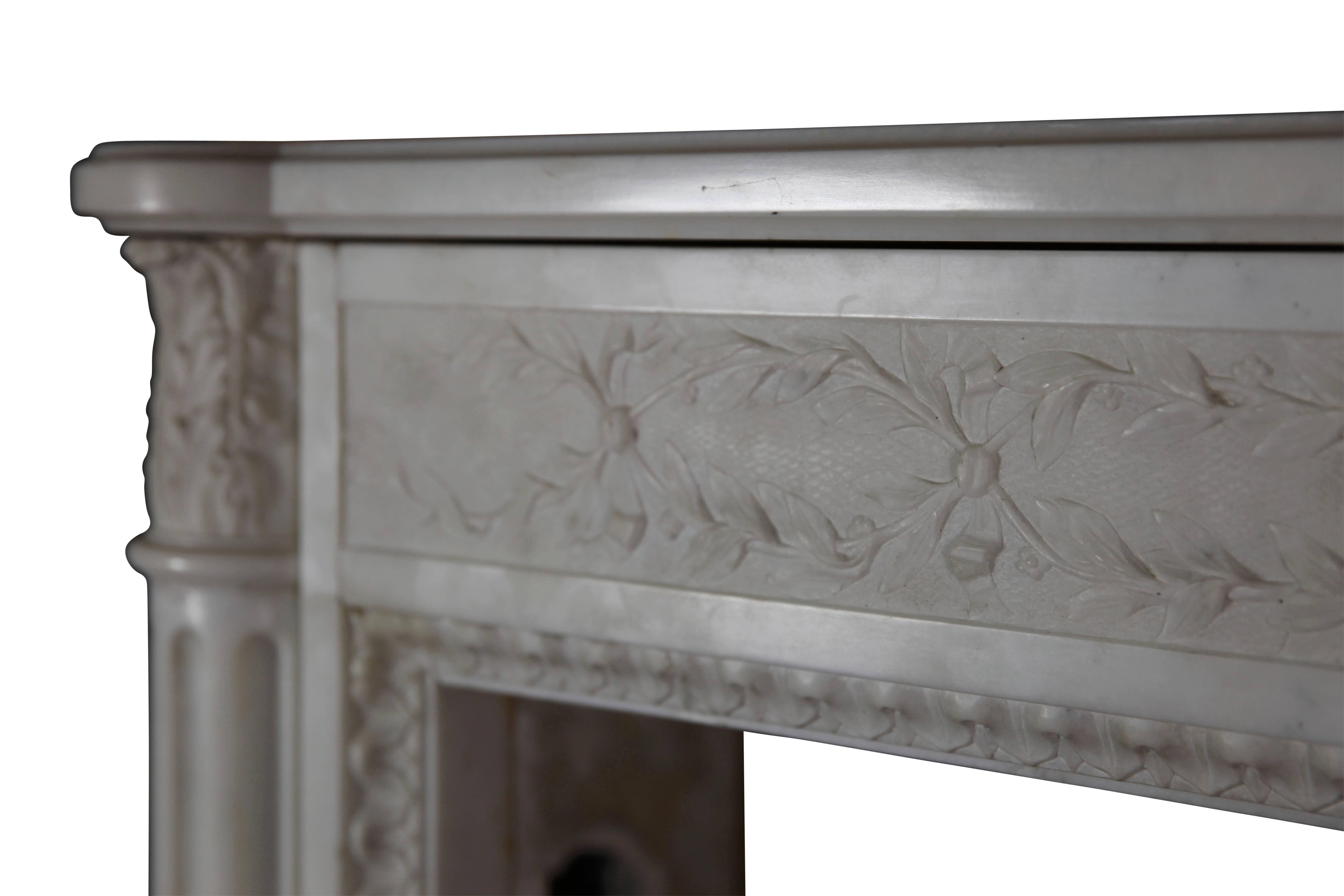 Fine Antique French Louis XVI Period White Statuary Marble Fireplace Surround For Sale 2