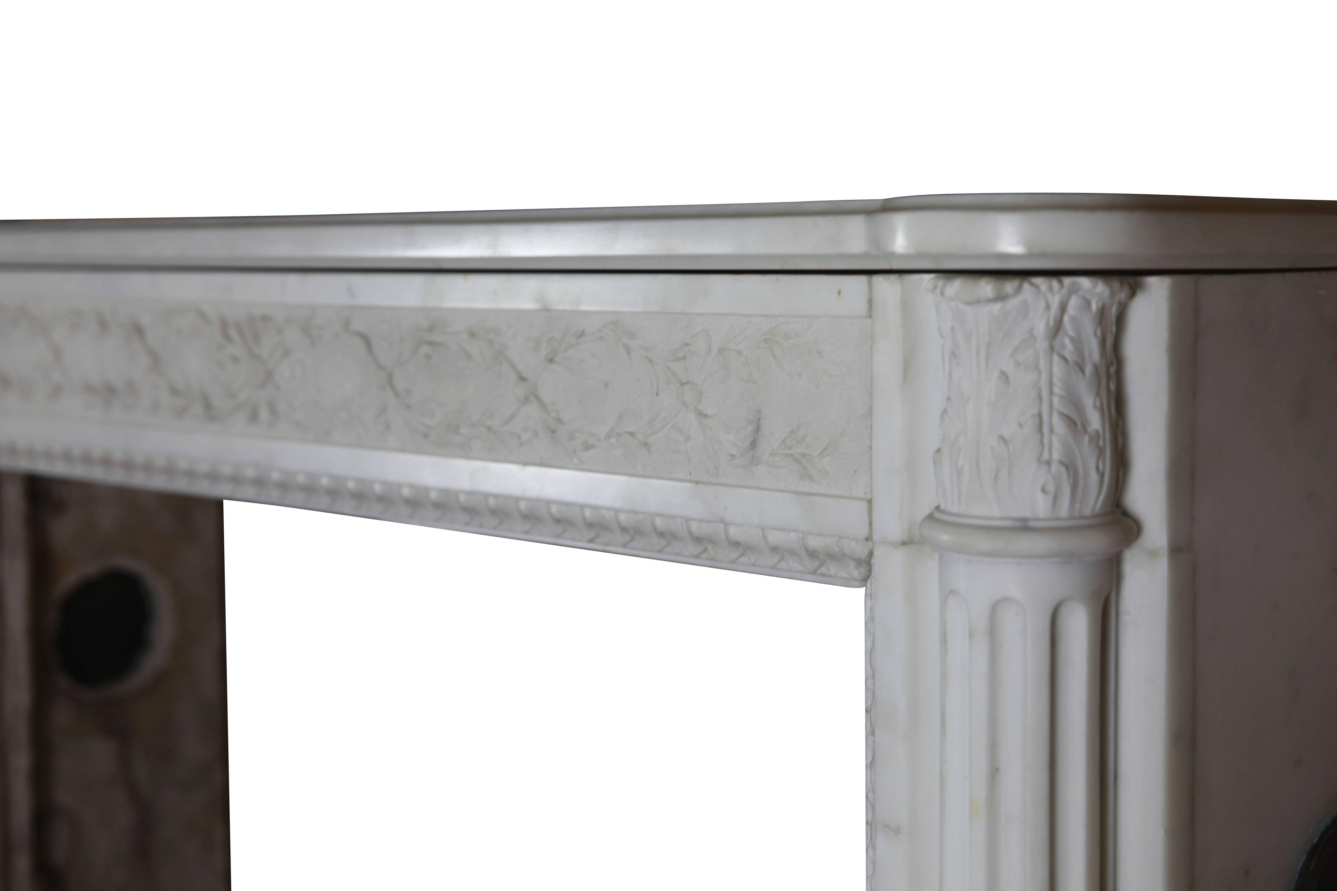Fine Antique French Louis XVI Period White Statuary Marble Fireplace Surround For Sale 4